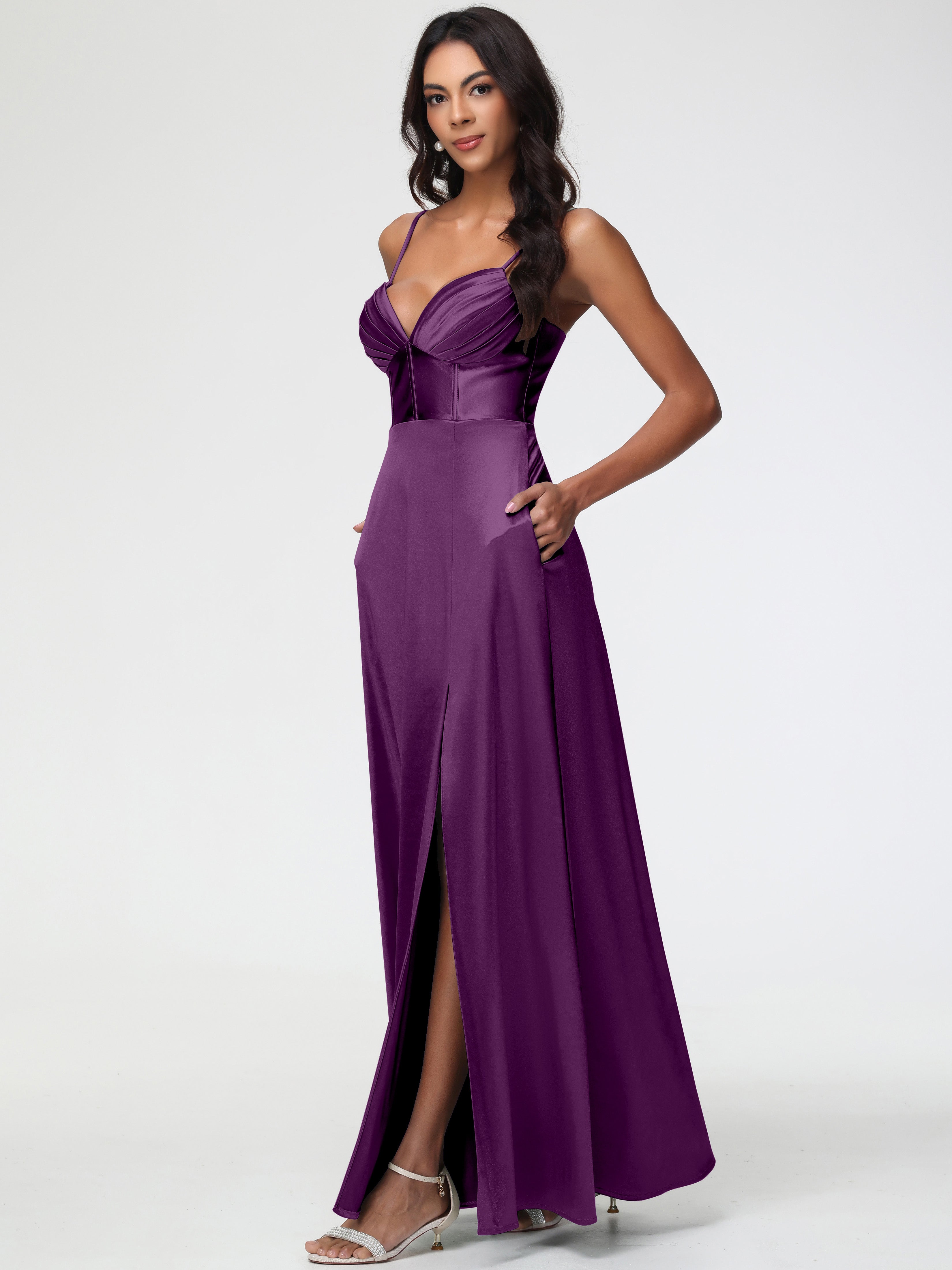 grape formal dress Simple Grape Sleeveless Ball Gown Long Prom Dresses