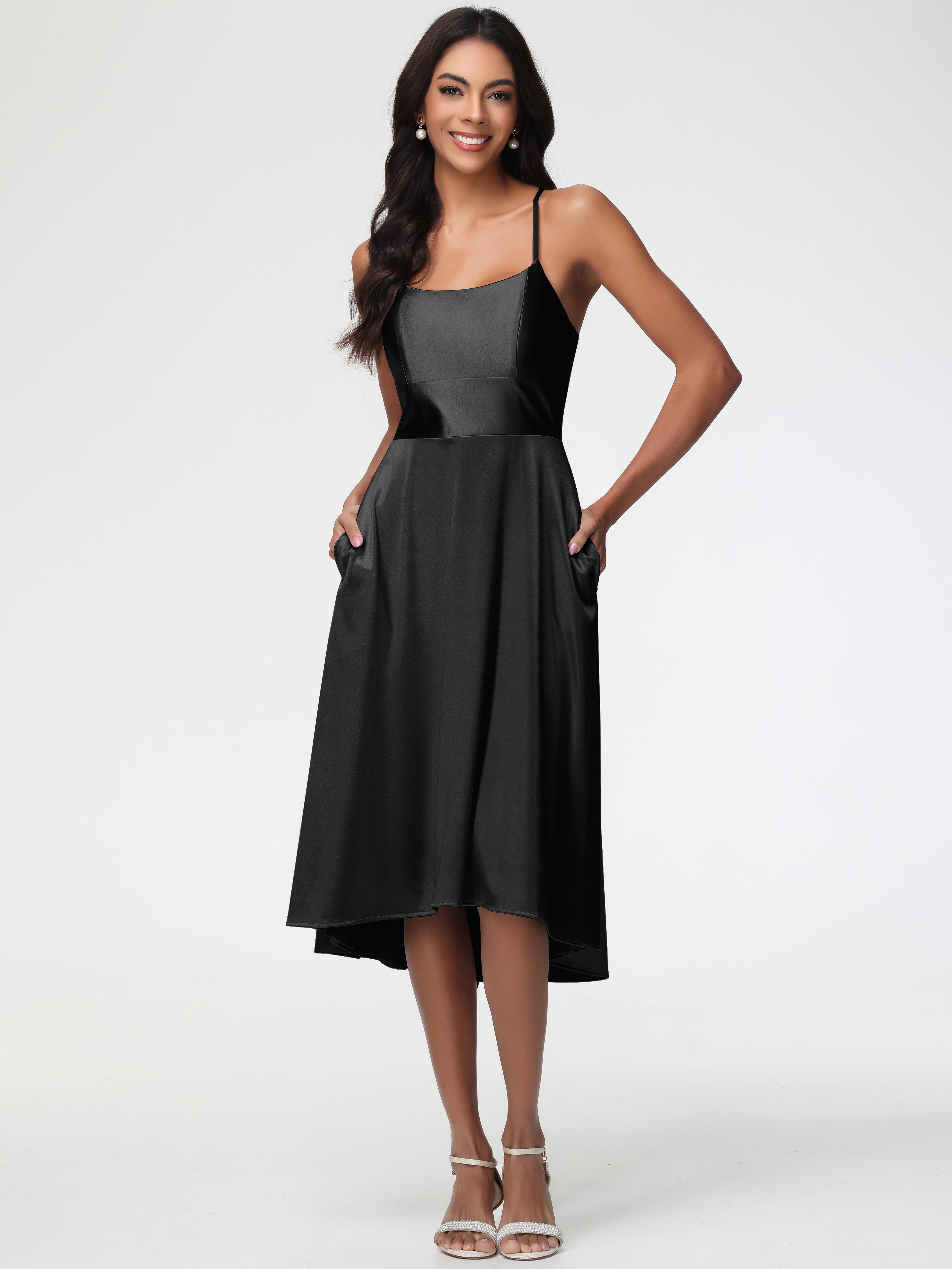 Black Formal Dresses Midi Minimalist A Line Spaghetti Straps Sleeveles Black Formal Dresses Midi Minimalist A Line Spaghetti Straps Sleeveles