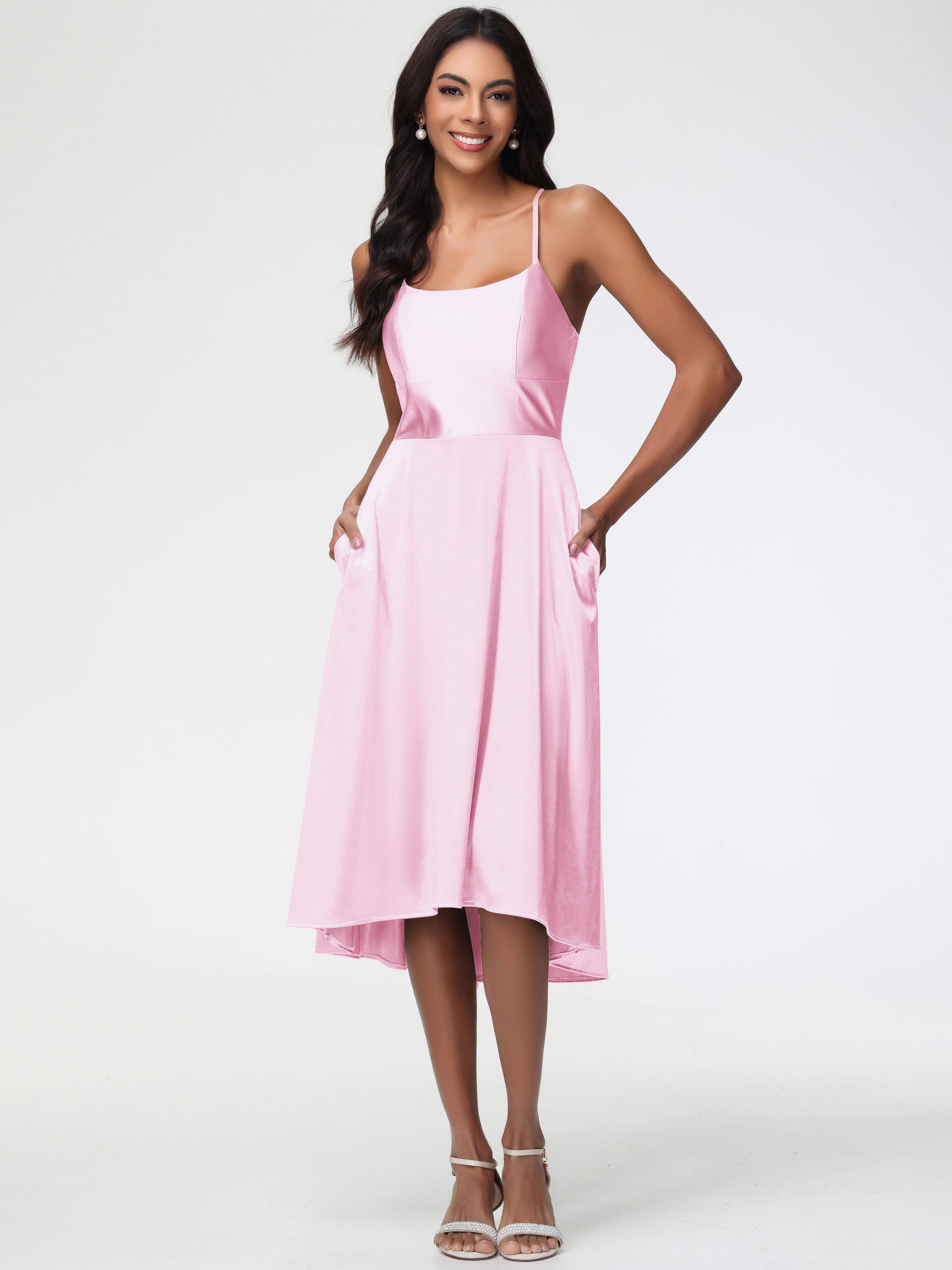 Blushing Pink Prom Dresses Minimalist A Line Spaghetti Straps Sleevele Blushing Pink Prom Dresses Minimalist A Line Spaghetti Straps Sleevele