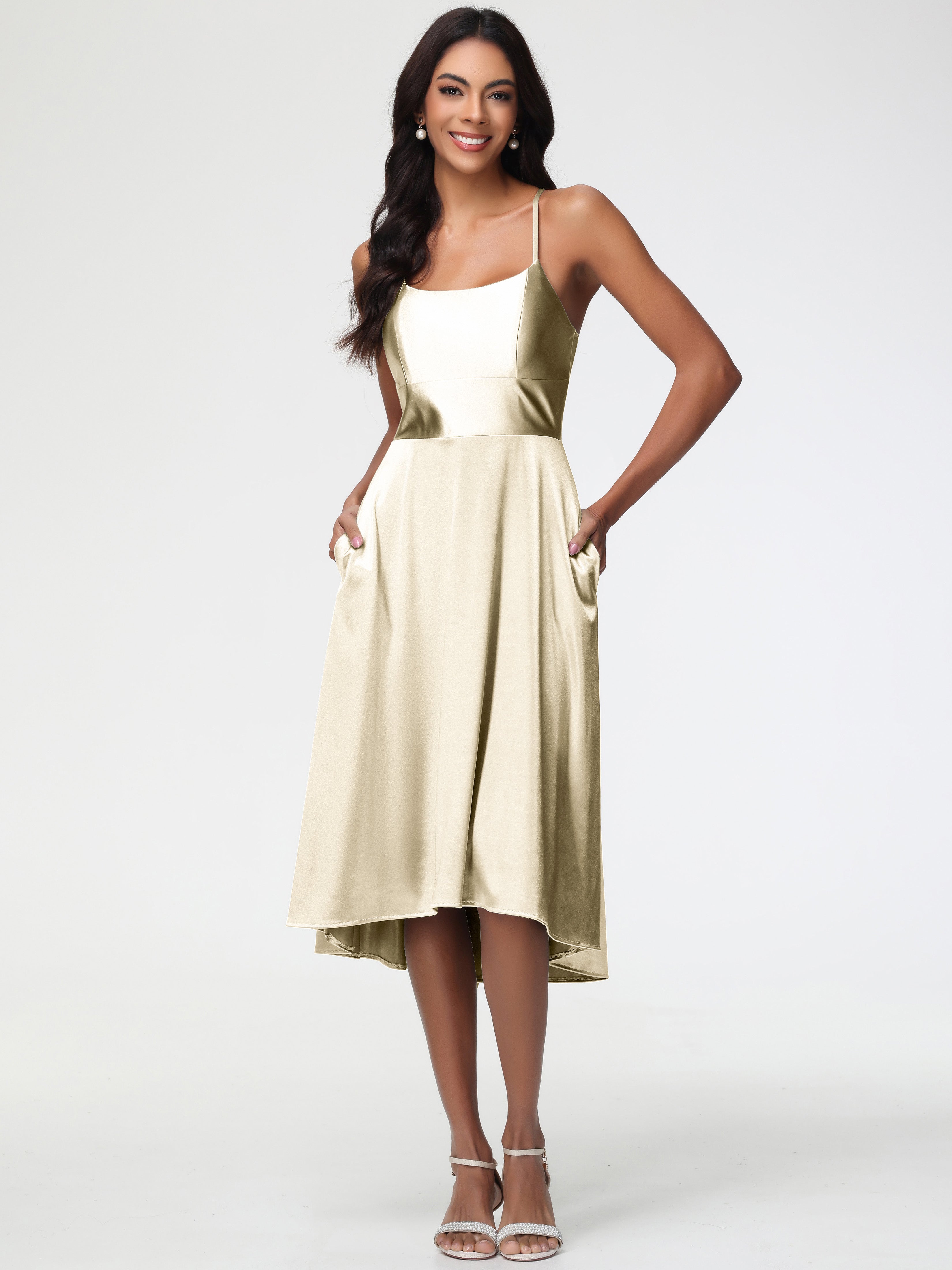 Champagne A Line Formal Dress Minimalist A Line Spaghetti Straps Sleeveless Stretch Satin Formal Dress Champagne A Line Formal Dress Minimalist A Line Spaghetti Straps Sleeveless Stretch Satin Formal Dress