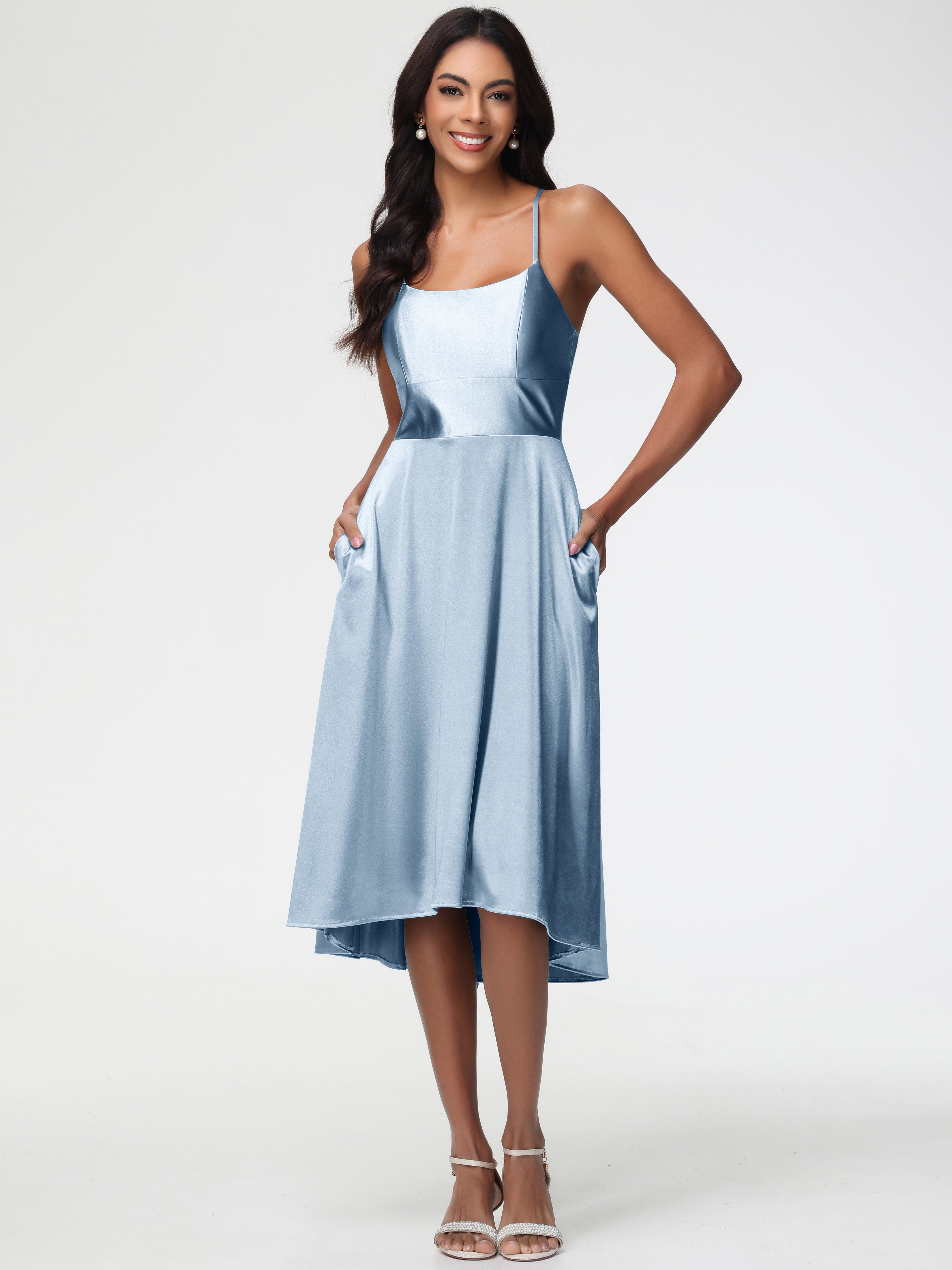 Dusty Blue Prom Dresses Minimalist A Line Spaghetti Straps Sleeveless Dusty Blue Prom Dresses Minimalist A Line Spaghetti Straps Sleeveless