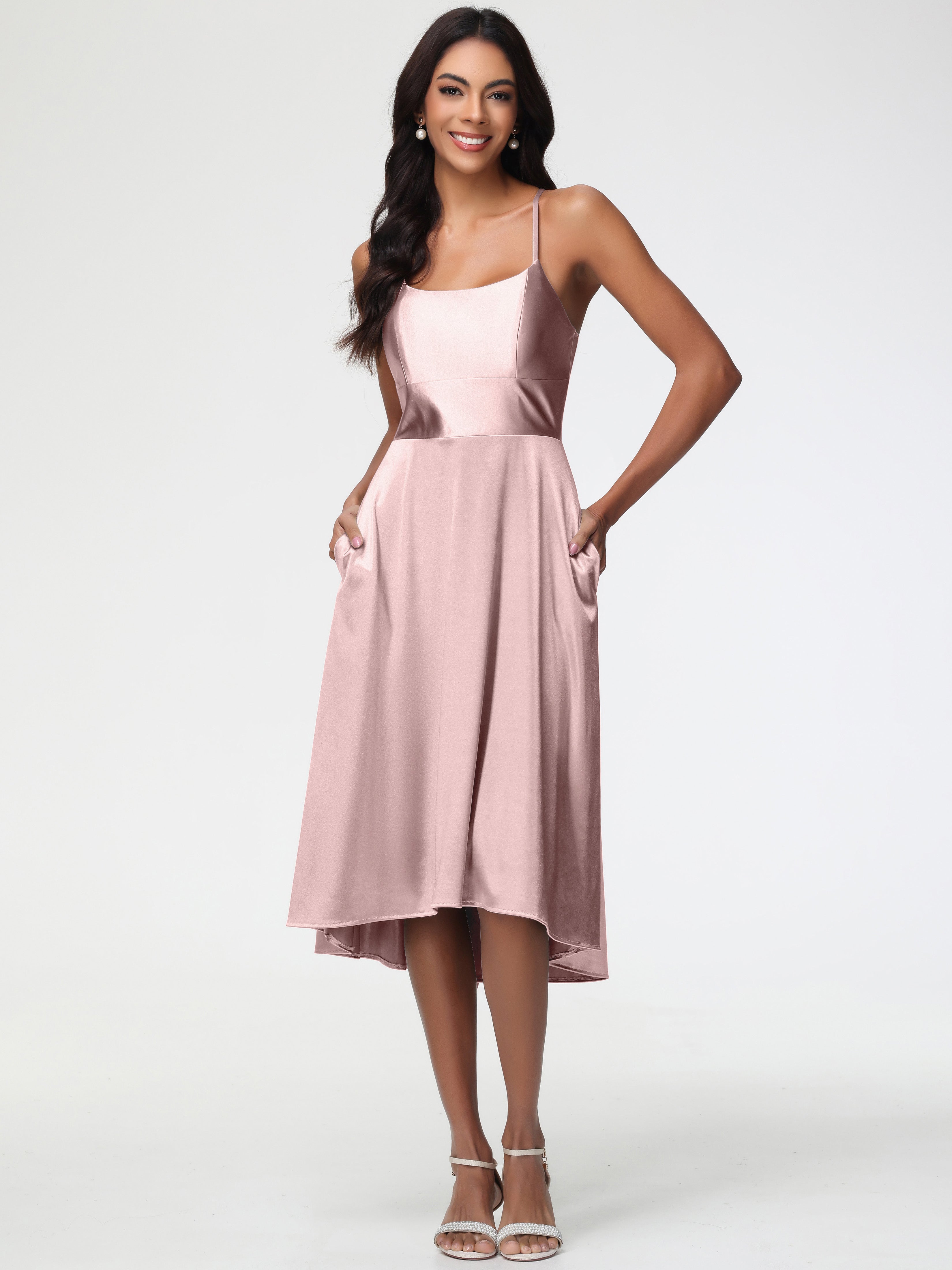 Dusty Rose Formal Dresses Minimalist A Line Spaghetti Straps Sleeveless Stretch Satin Formal Dress Dusty Rose Formal Dresses Minimalist A Line Spaghetti Straps Sleeveless Stretch Satin Formal Dress