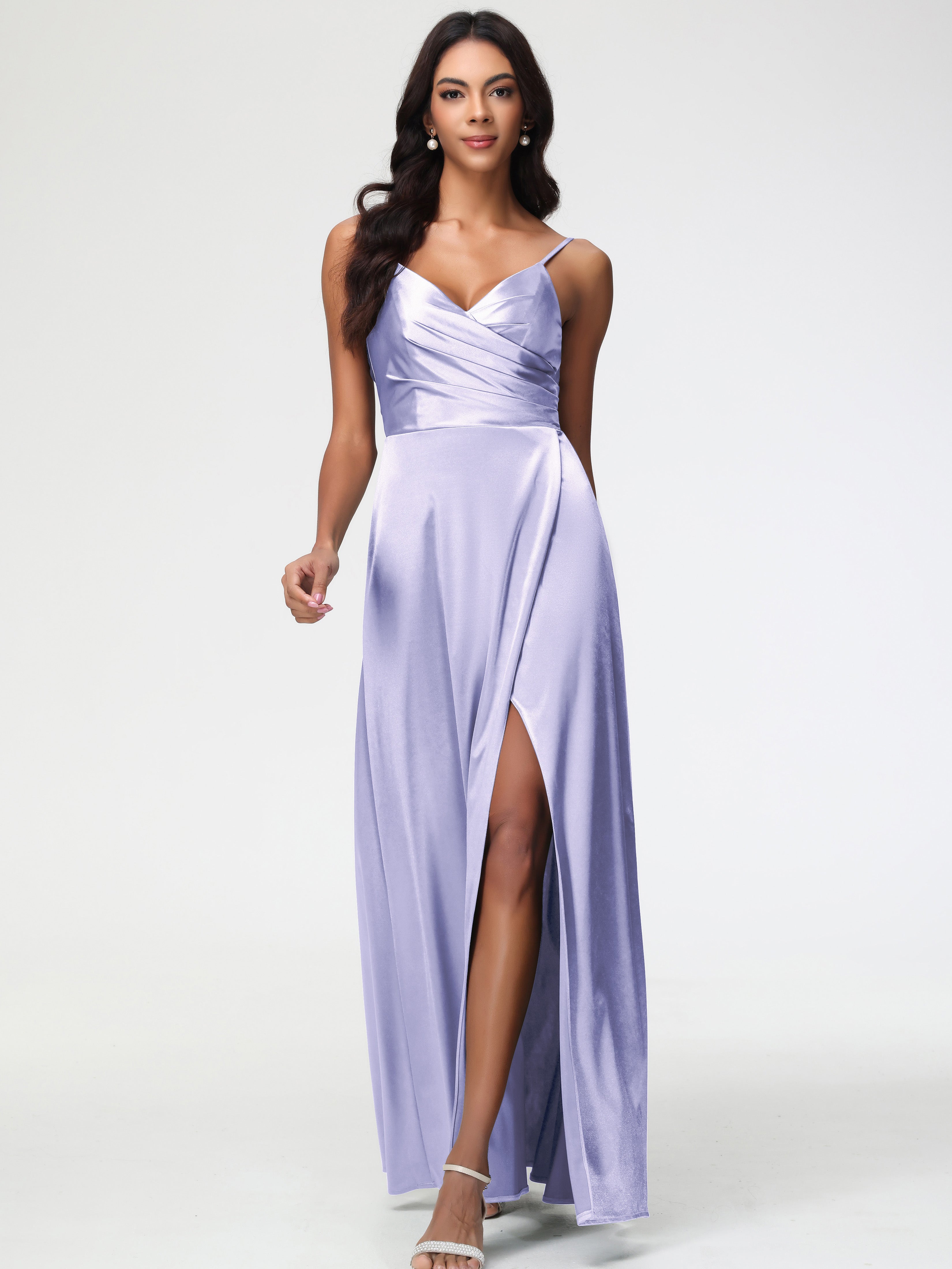 Lavender Dress For Formal Spaghetti Straps Pleated Sleeveless V-Neck L Lavender Dress For Formal Spaghetti Straps Pleated Sleeveless V-Neck L