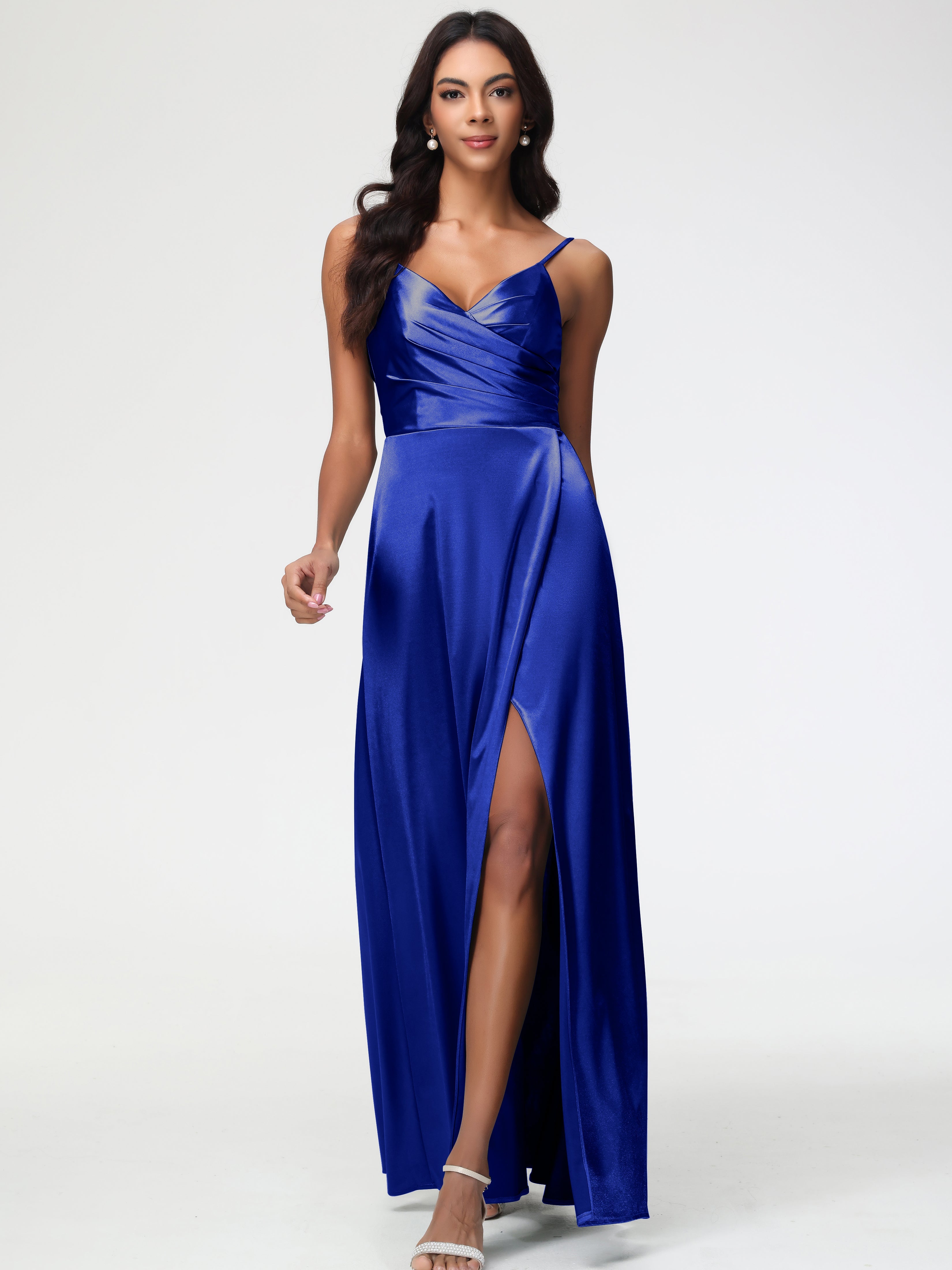 Blue Royal Blue Formal Dresses Spaghetti Straps Pleated Sleeveless V-N Blue Royal Blue Formal Dresses Spaghetti Straps Pleated Sleeveless V-N