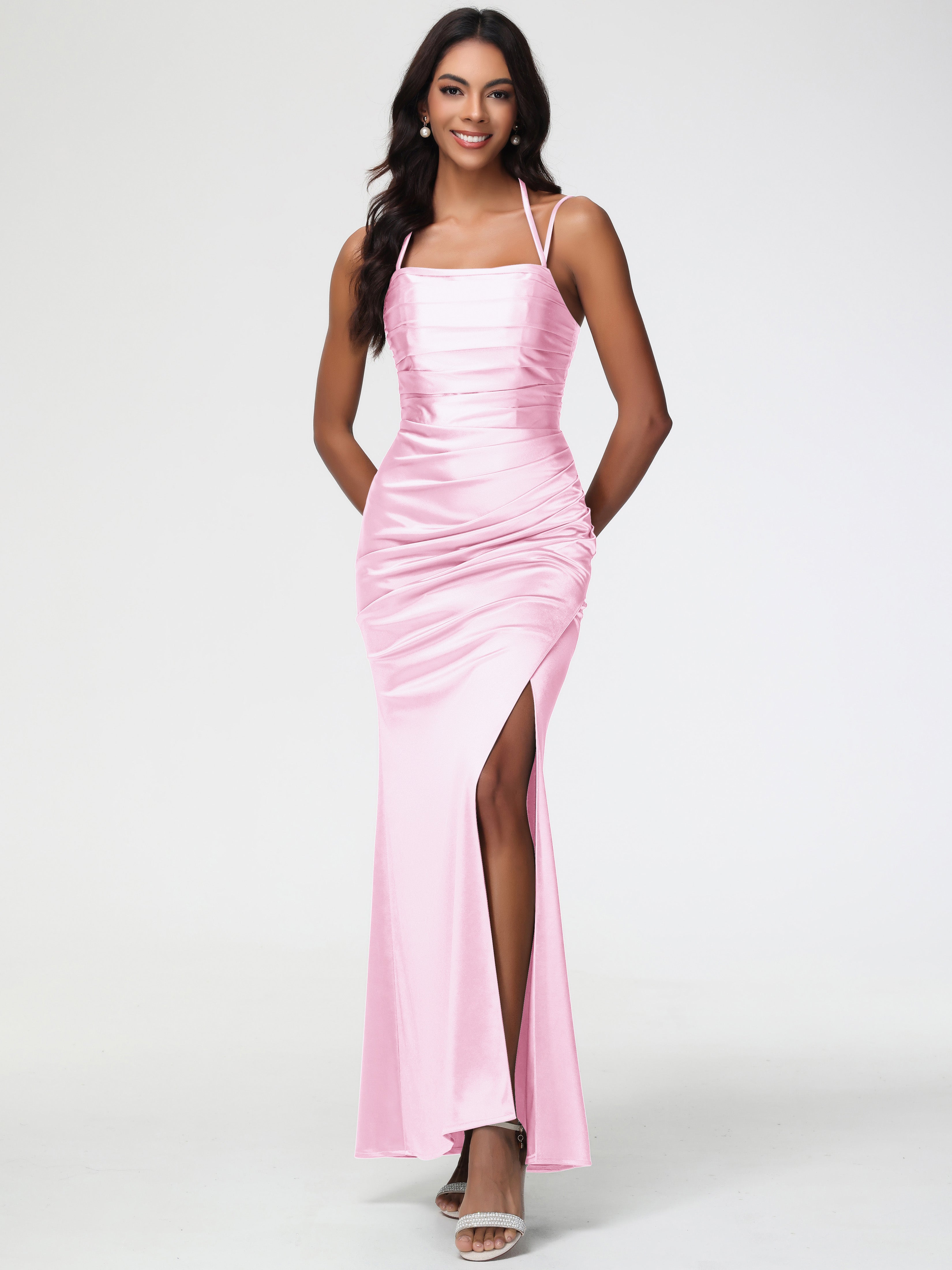 pink ruched satin dress Hot Pink Maxi Dress - Back Cutout Dress - Ruched Maxi Dress