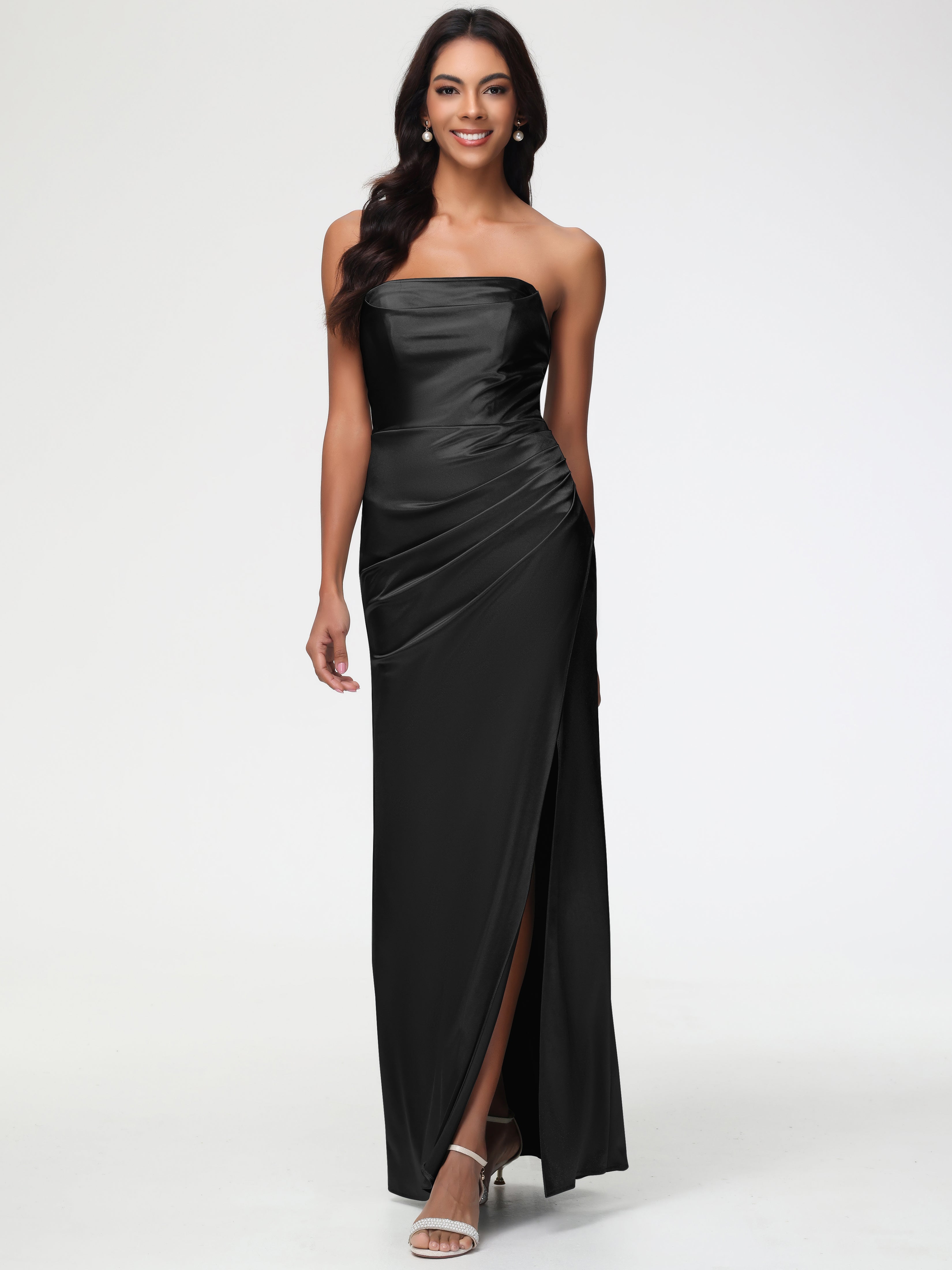 Black Girls Bridesmaid Dress Strapless Sheath/Column Pleats Stretch Sa Black Girls Bridesmaid Dress Strapless Sheath/Column Pleats Stretch Sa