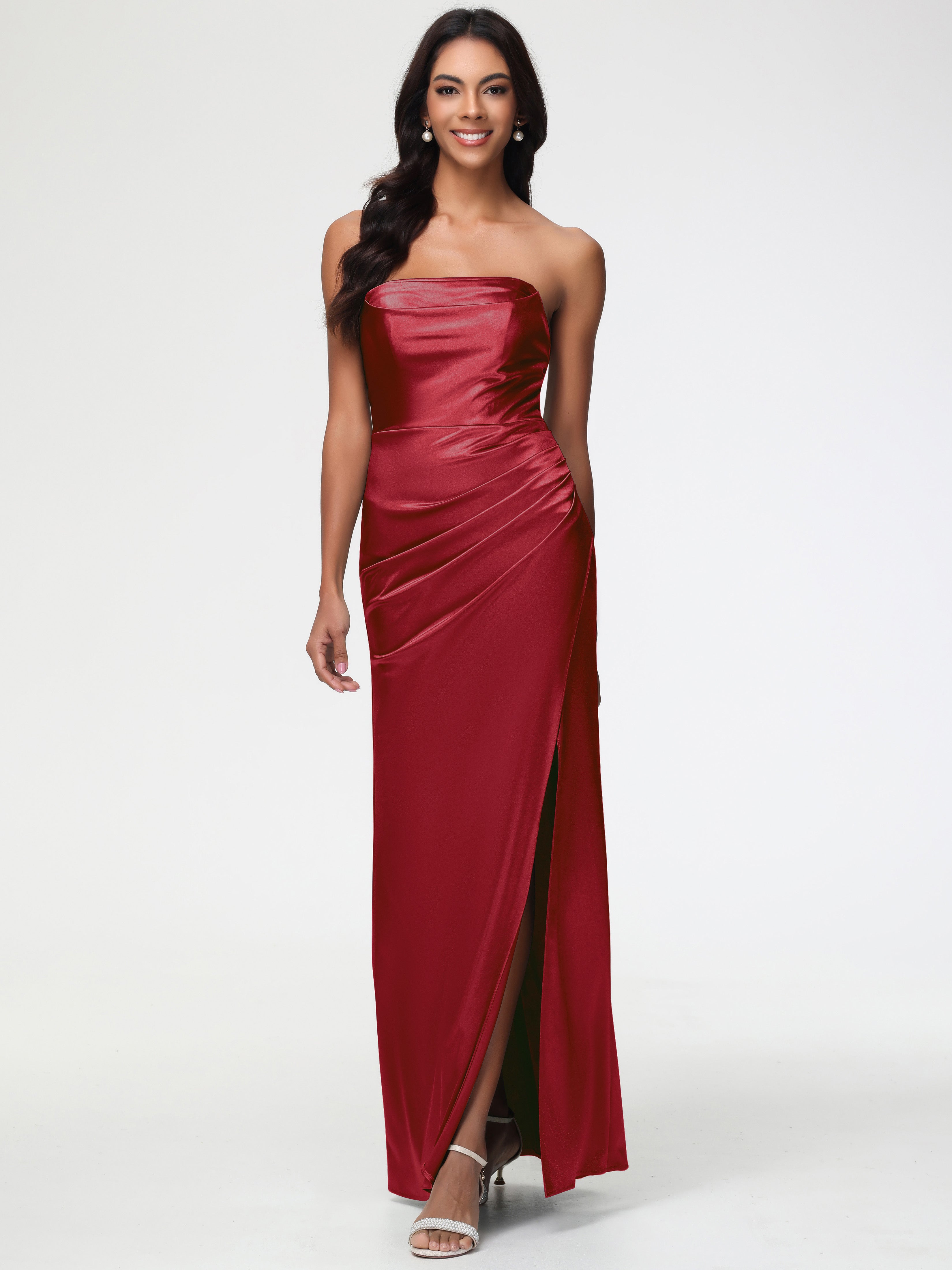 Burgundy Prom Dresses For Girls Strapless Sheath/Column Pleats Stretch Burgundy Prom Dresses For Girls Strapless Sheath/Column Pleats Stretch
