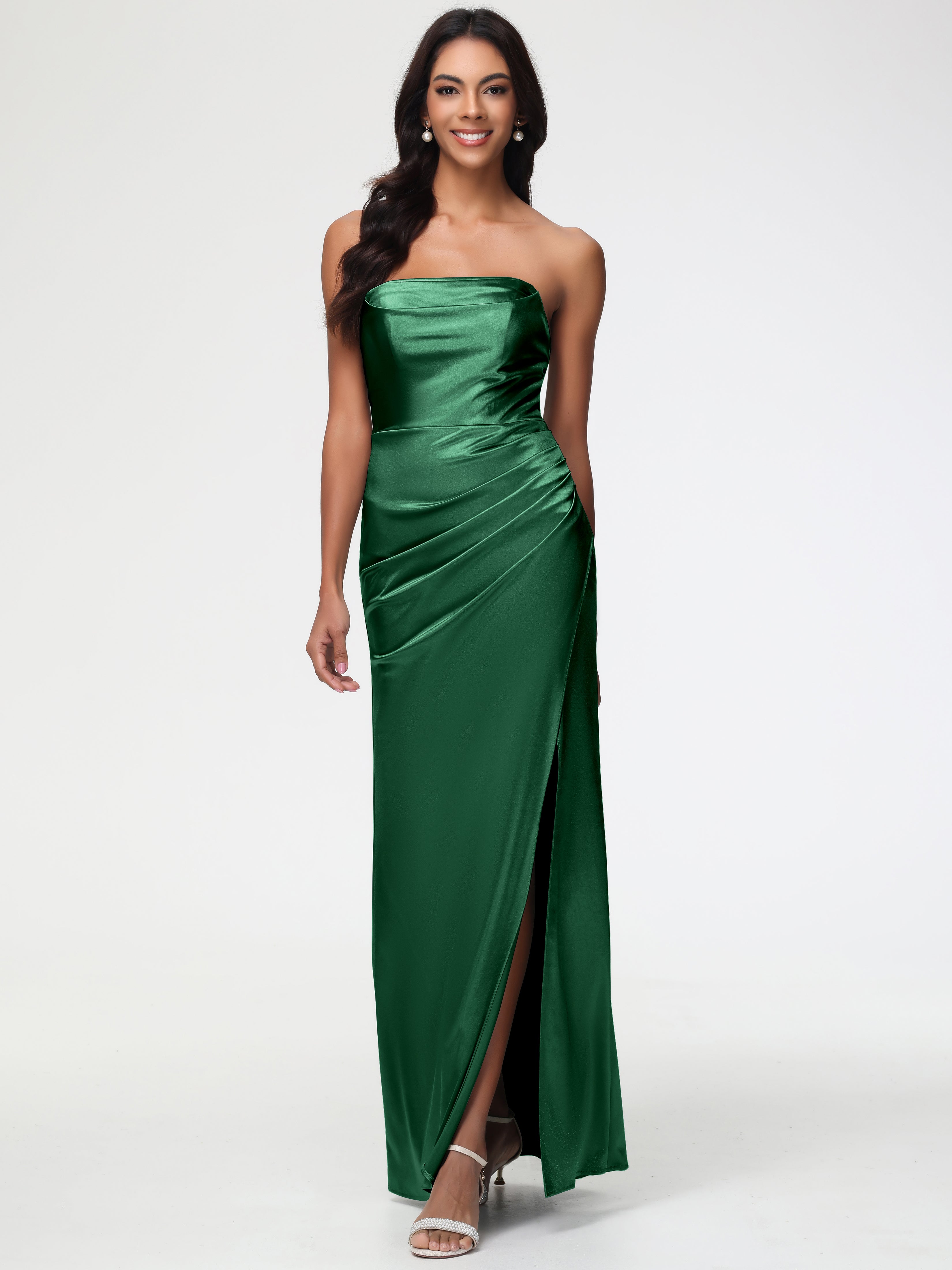 Dark Green Prom Dresses Sale Strapless Sheath/Column Pleats Stretch Sa Dark Green Prom Dresses Sale Strapless Sheath/Column Pleats Stretch Sa