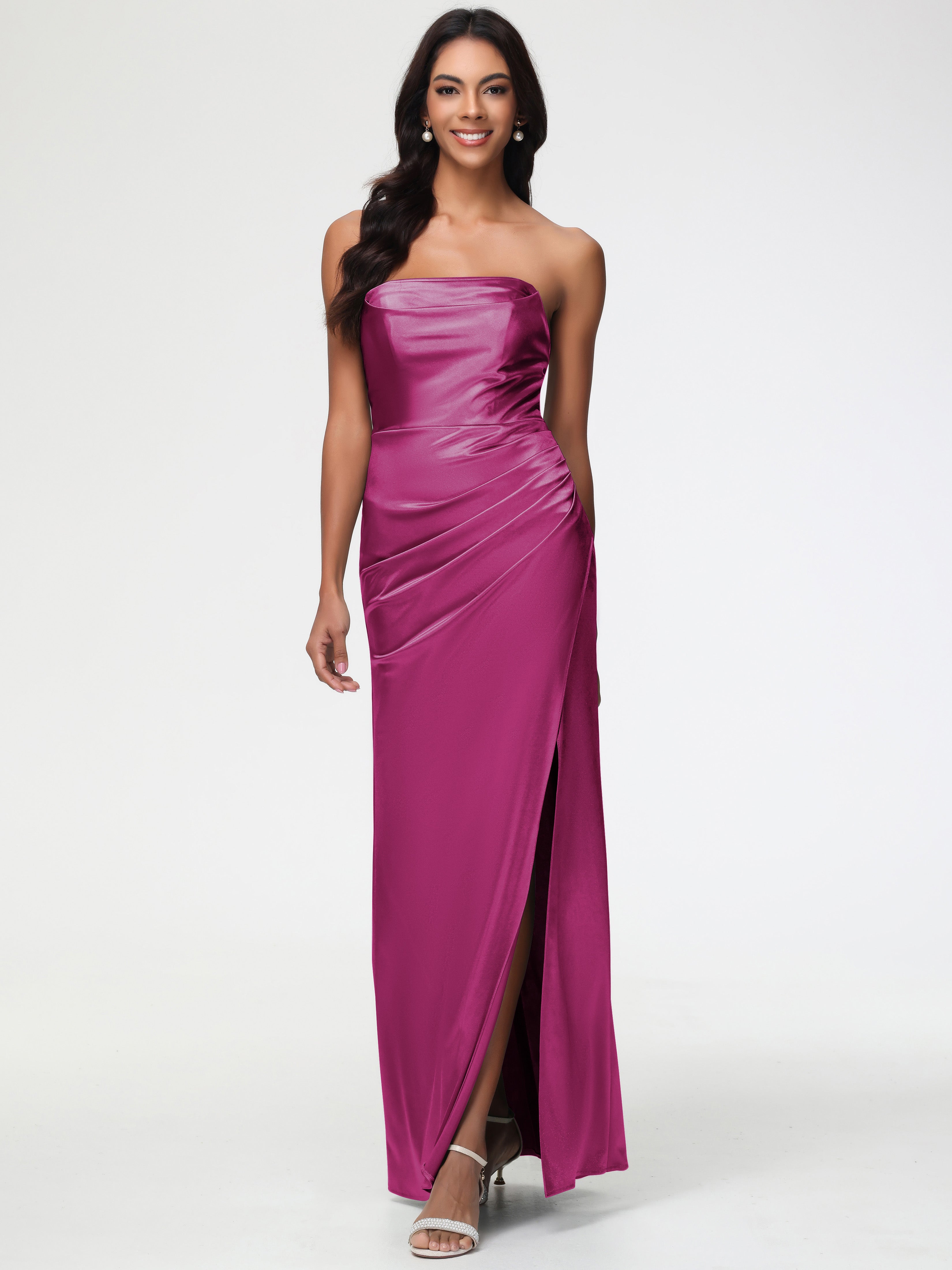 fuchsia strapless prom dress ZAPAKA Women Cute Fuchsia Princess Prom Dress with Slit Sweetheart Cut Out Tiered Tulle Corset Long Ball Gown, Fuchsia / US2