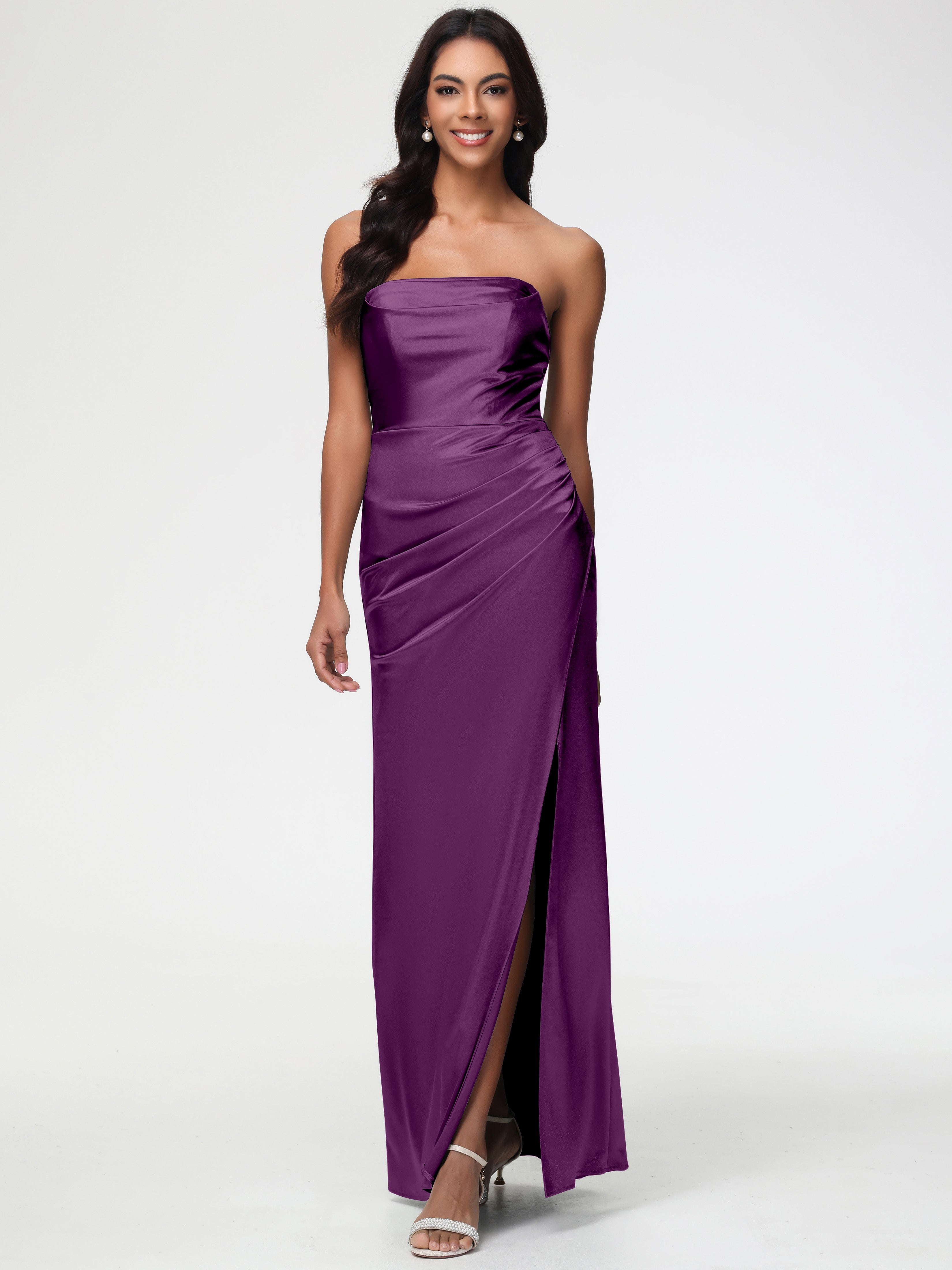 Grape Colour Formal Dresses Strapless Sheath/Column Pleats Stretch Sat Grape Colour Formal Dresses Strapless Sheath/Column Pleats Stretch Sat