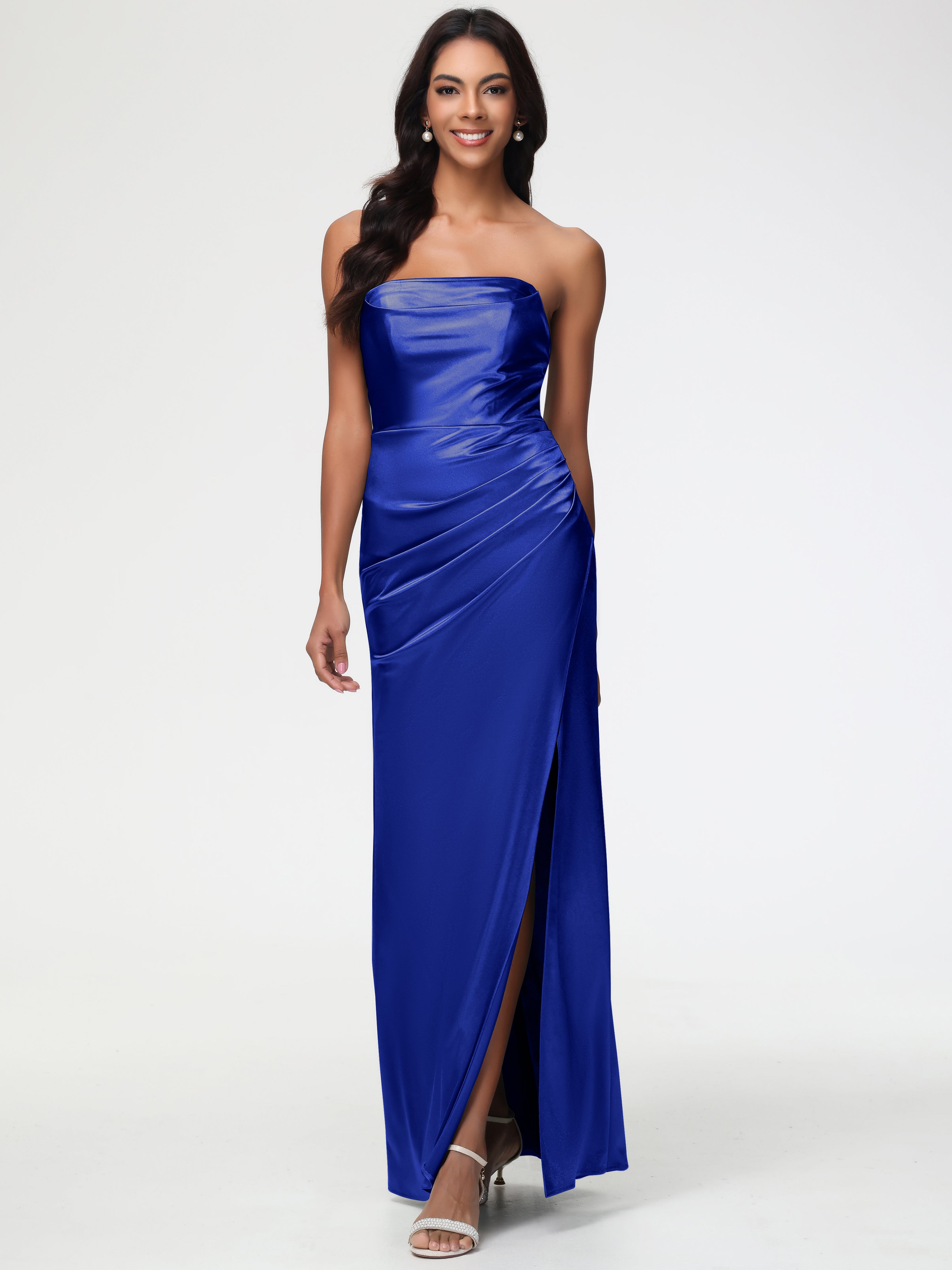 Royal Blue Wedding Bridesmaid Dresses Strapless Sheath/Column Pleats S Royal Blue Wedding Bridesmaid Dresses Strapless Sheath/Column Pleats S
