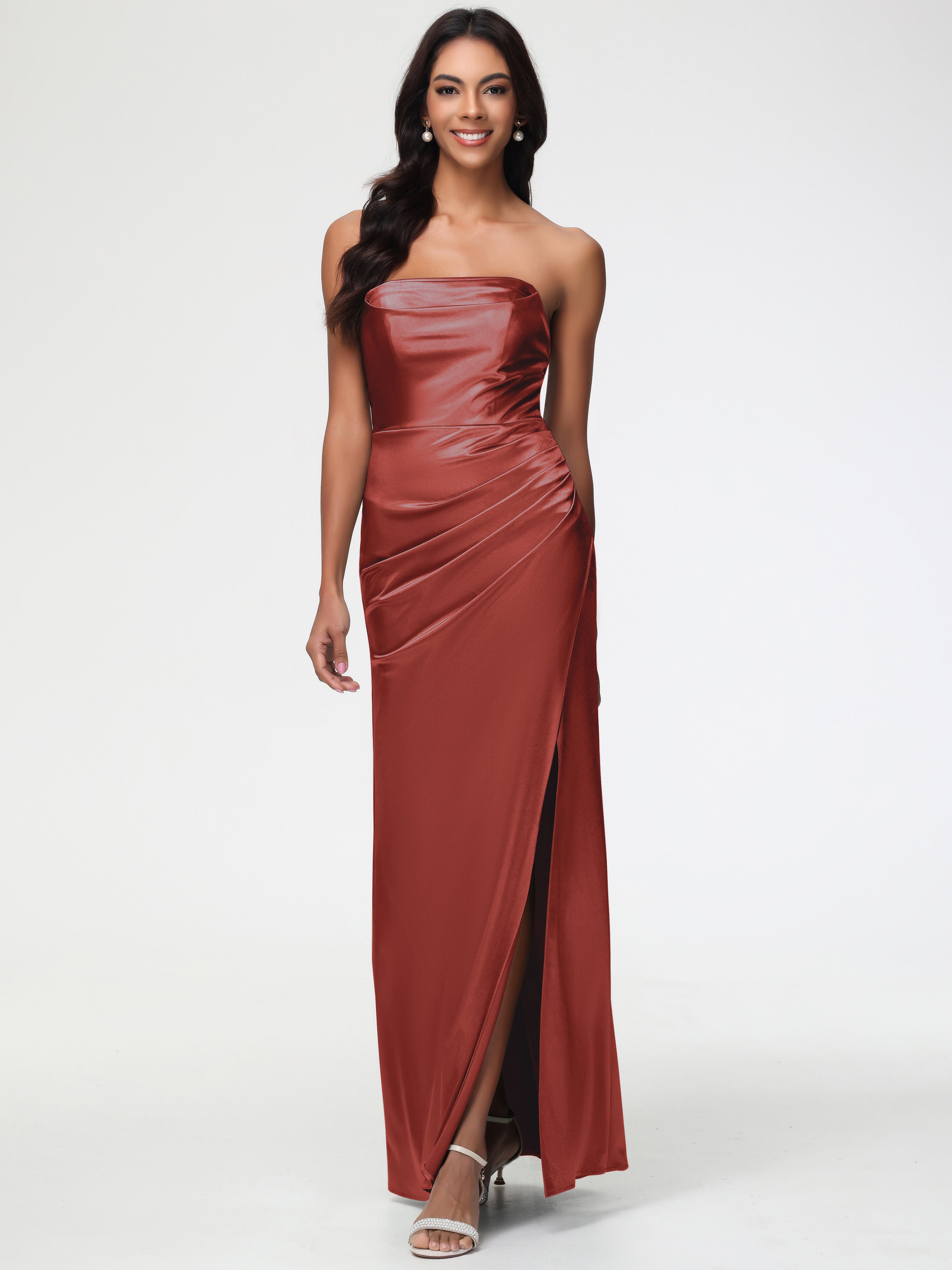 Boho Rust Bridesmaid Dress Strapless Sheath/Column Pleats Stretch Sati Boho Rust Bridesmaid Dress Strapless Sheath/Column Pleats Stretch Sati