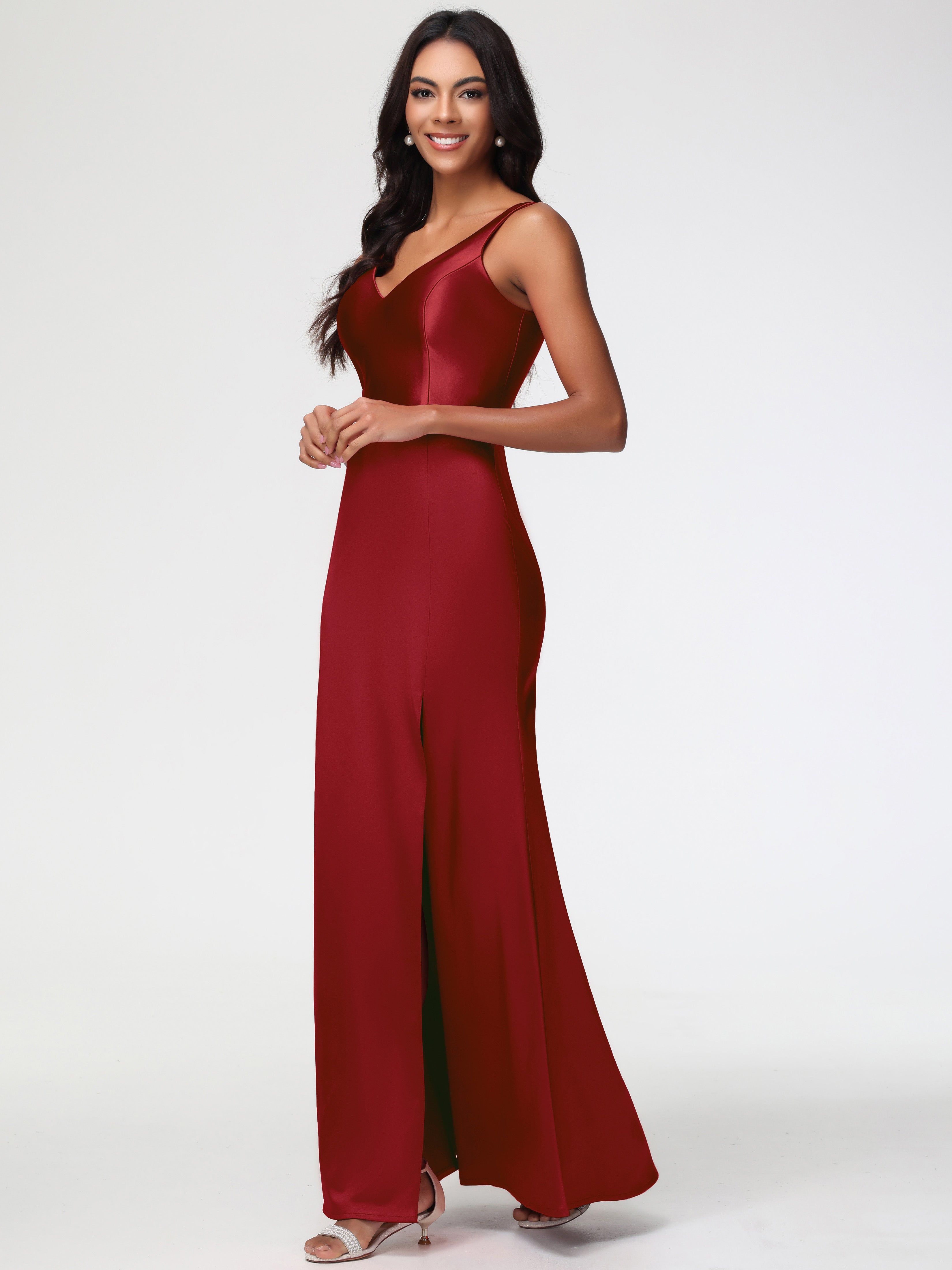 Wedding Burgundy Bridesmaid Dresses Elegant Sleeveless Sheath/Column V Wedding Burgundy Bridesmaid Dresses Elegant Sleeveless Sheath/Column V