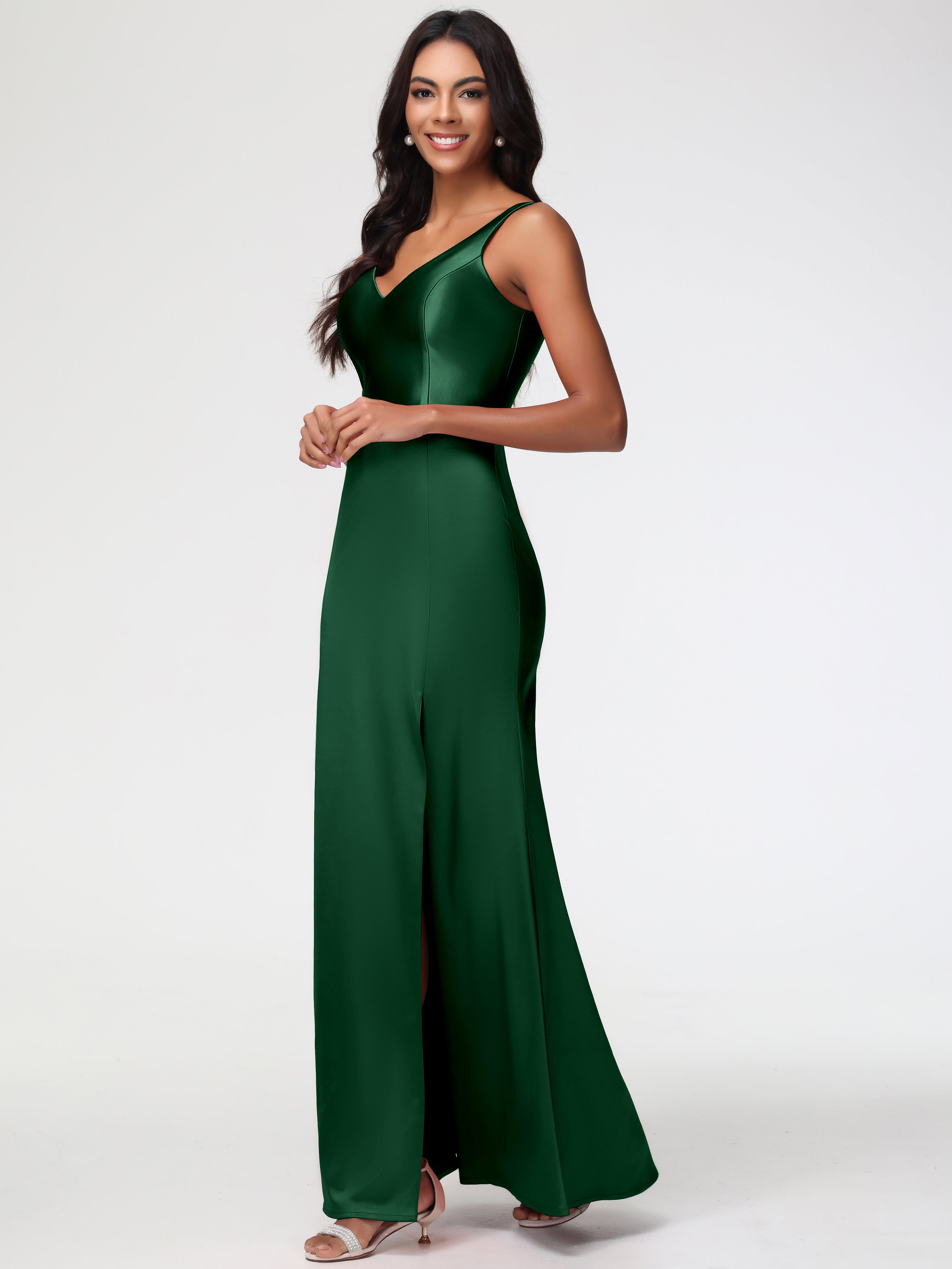 Dark Green Long Formal Dress Elegant Sleeveless Sheath/Column V-Neck Floor Length Stretch Satin Formal Dress Dark Green Long Formal Dress Elegant Sleeveless Sheath/Column V-Neck Floor Length Stretch Satin Formal Dress