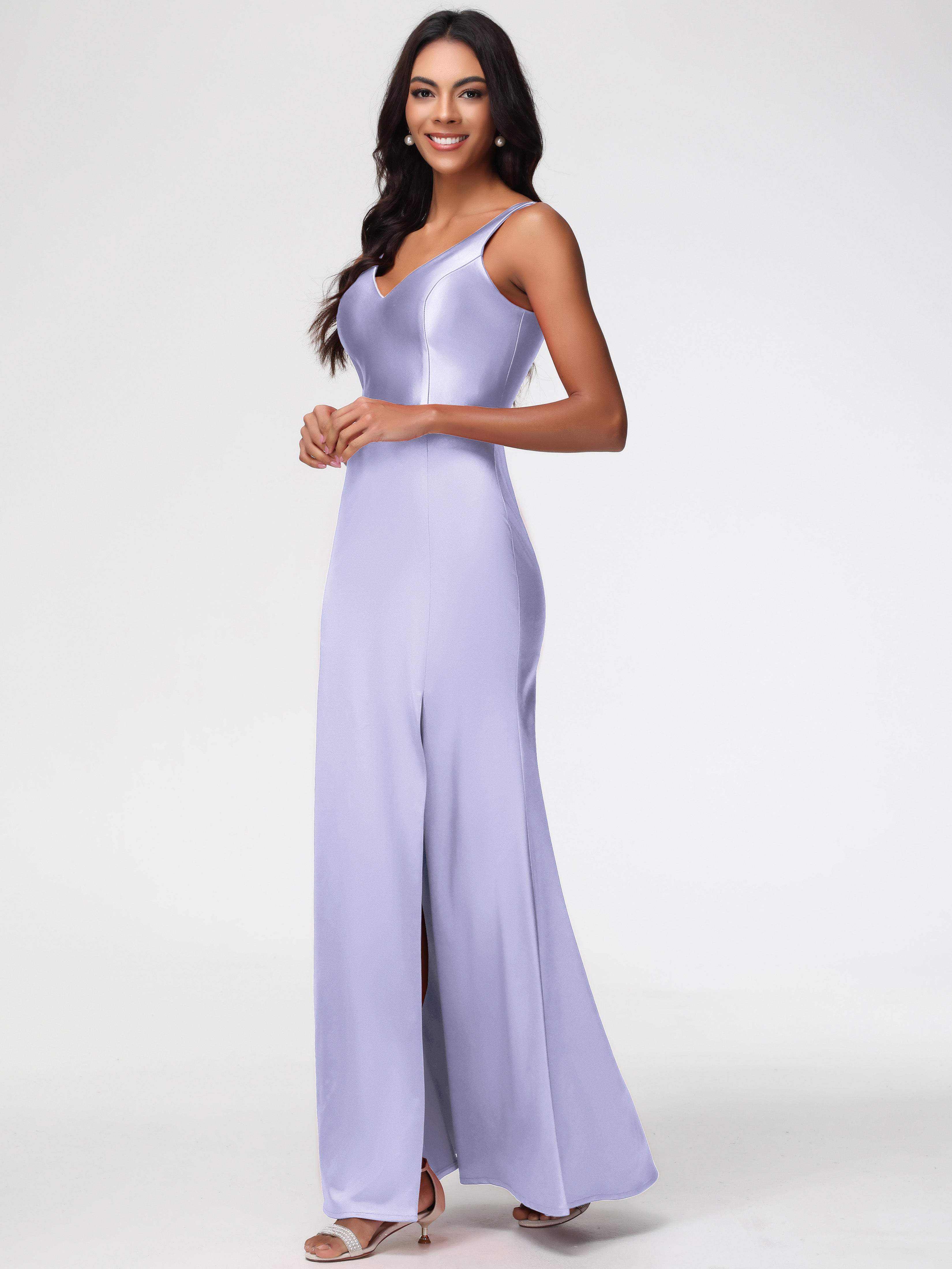 Modest Lavender Formal Dresses Elegant Sleeveless Sheath/Column V-Neck Modest Lavender Formal Dresses Elegant Sleeveless Sheath/Column V-Neck