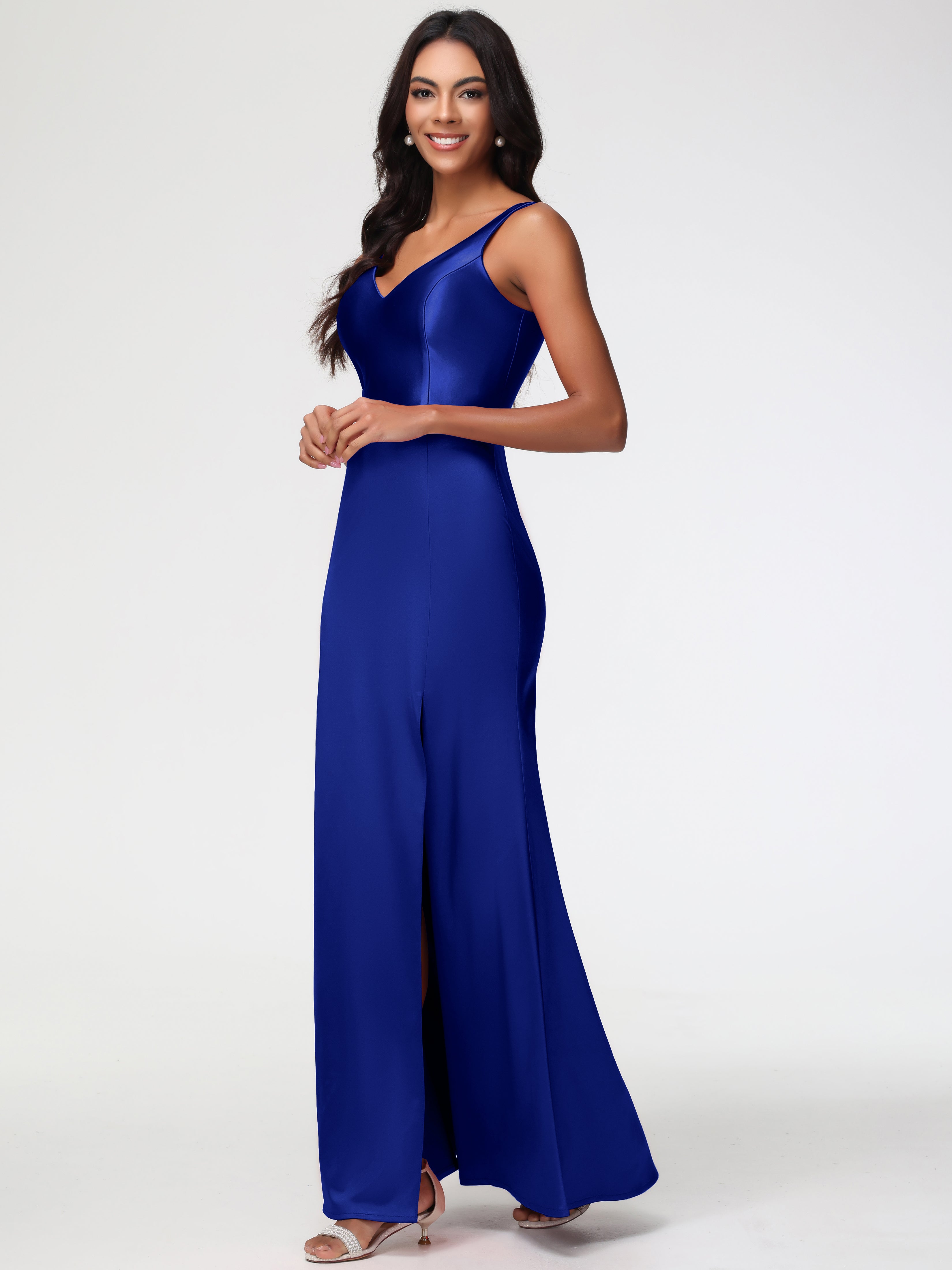Royal Blue Dresses For Bridesmaids Elegant Sleeveless Sheath/Column V-Neck Floor Length Stretch Satin Bridesmaid Dress Royal Blue Dresses For Bridesmaids Elegant Sleeveless Sheath/Column V-Neck Floor Length Stretch Satin Bridesmaid Dress