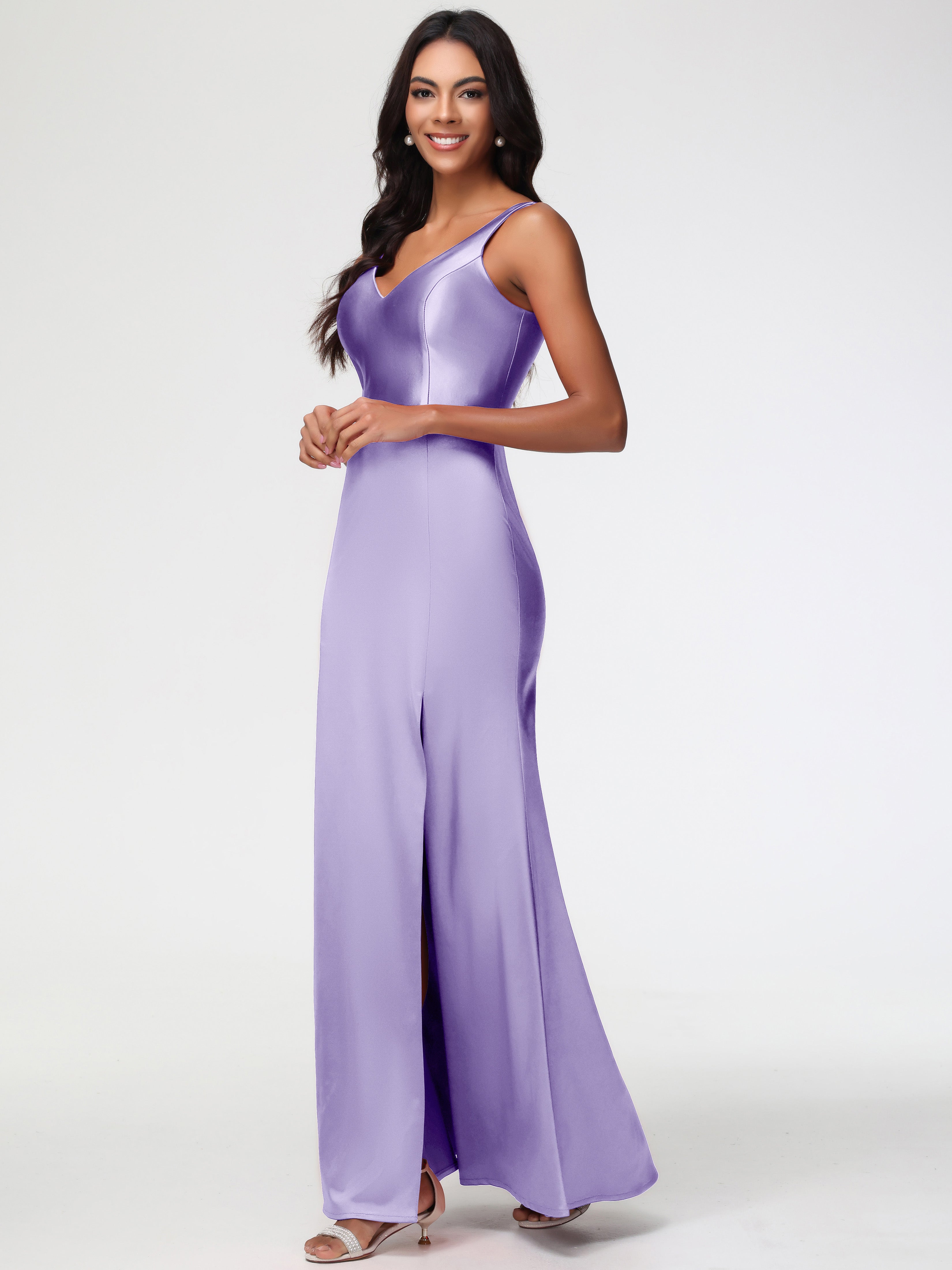 Tahiti Purple Bridesmaid Dresses Elegant Sleeveless Sheath/Column V-Neck Floor Length Stretch Satin Bridesmaid Dress Tahiti Purple Bridesmaid Dresses Elegant Sleeveless Sheath/Column V-Neck Floor Length Stretch Satin Bridesmaid Dress