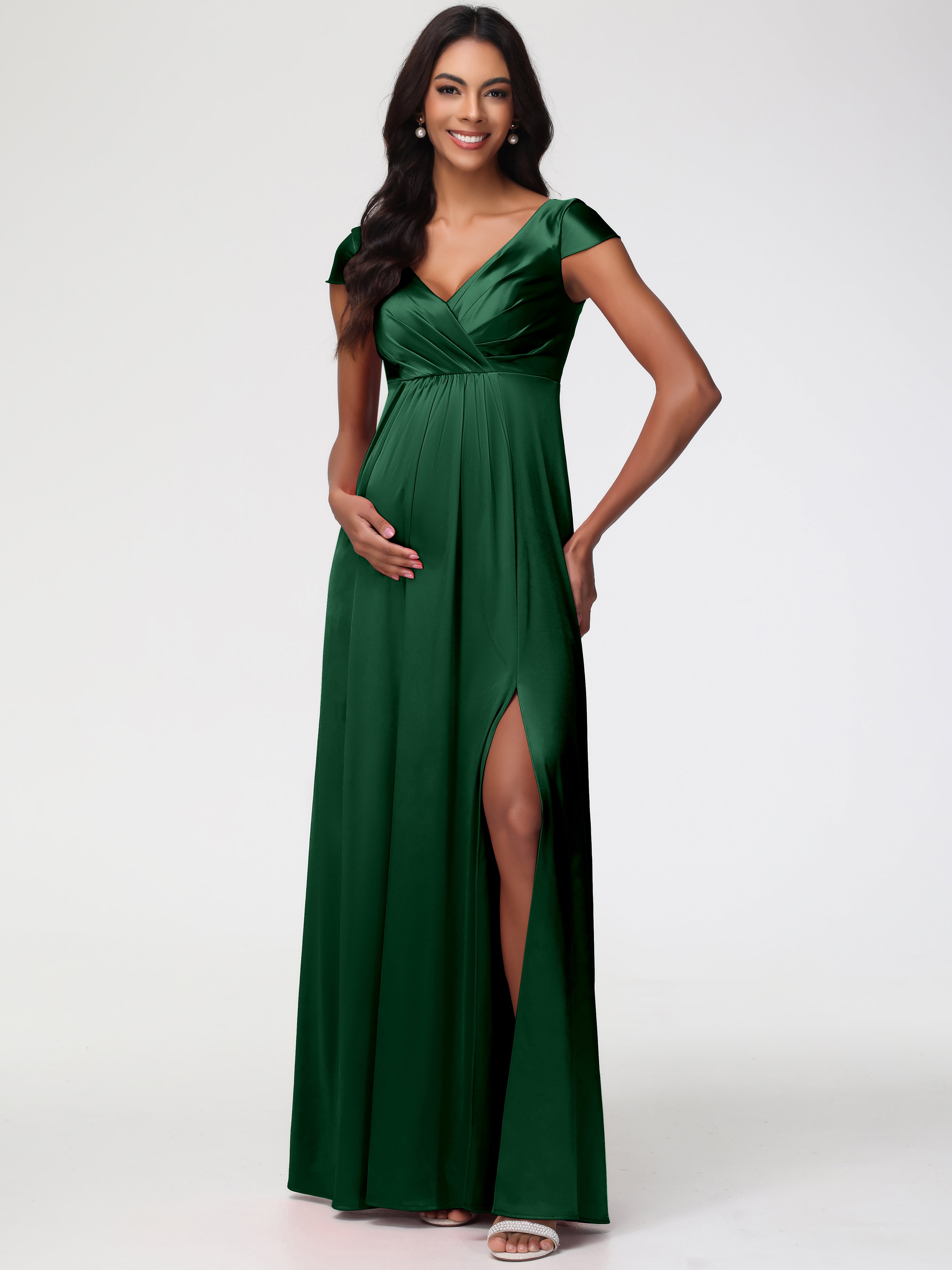 Dark Green Dresses Prom V-Neck Minimalist Cap Sleeves A Line Stretch Satin Prom Dress Dark Green Dresses Prom V-Neck Minimalist Cap Sleeves A Line Stretch Satin Prom Dress