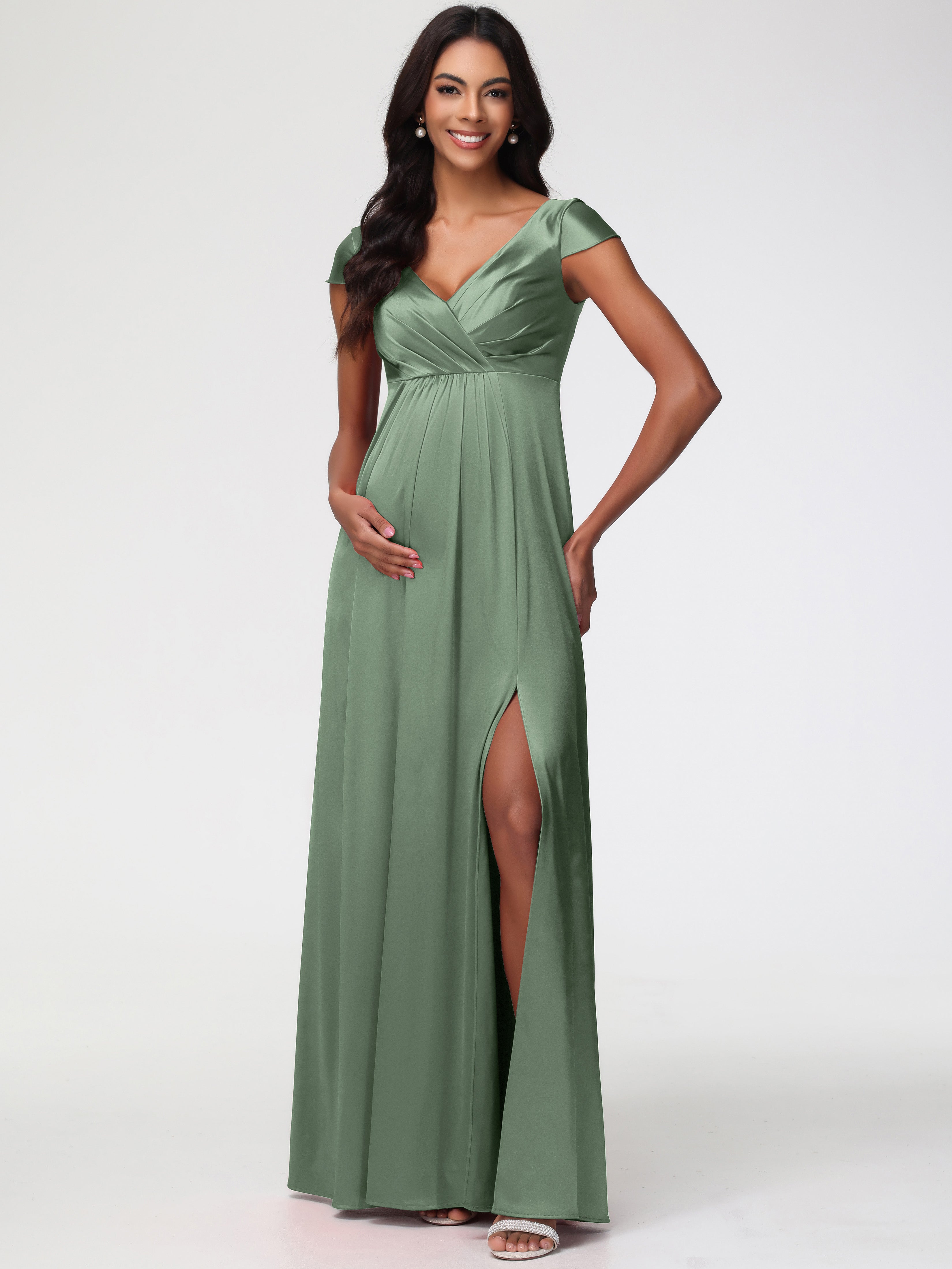 Dusty Sage Bridesmaid Dresses V-Neck Minimalist Cap Sleeves A Line Str Dusty Sage Bridesmaid Dresses V-Neck Minimalist Cap Sleeves A Line Str