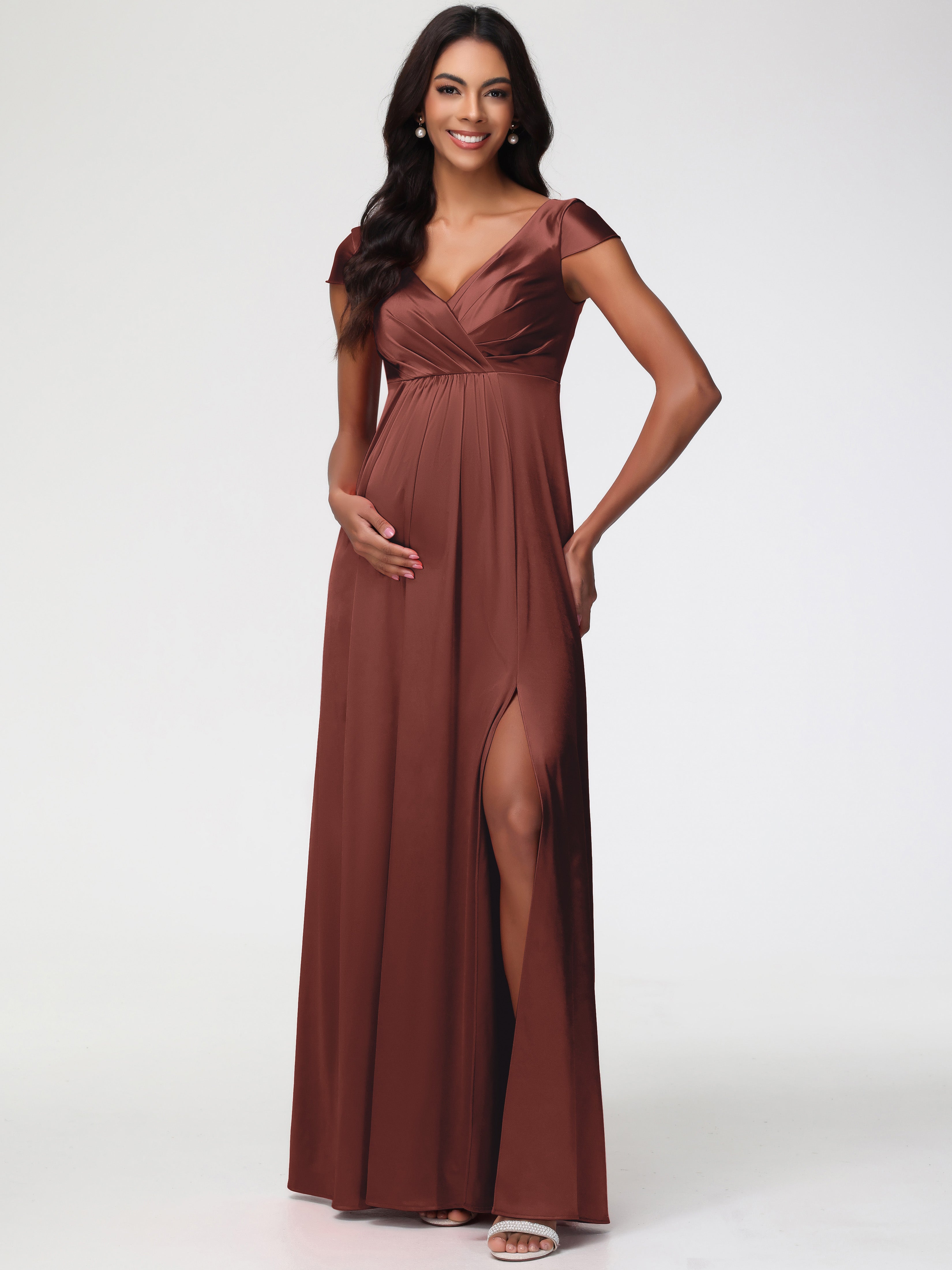Boho Terracotta Prom Dresses V-Neck Minimalist Cap Sleeves A Line Stre Boho Terracotta Prom Dresses V-Neck Minimalist Cap Sleeves A Line Stre