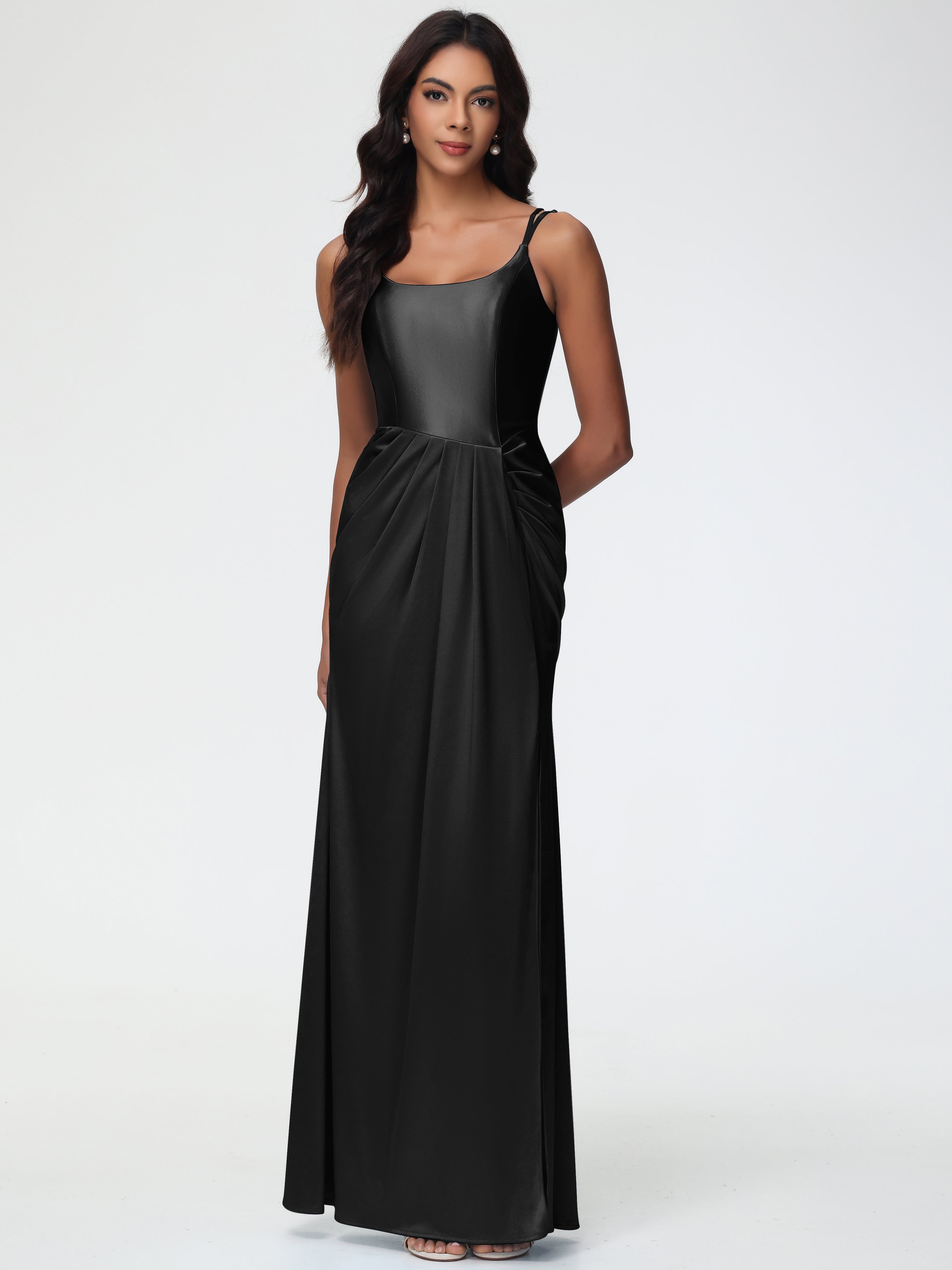 Black Prom Dress Chic Stretch Satin Sheath/Column Spaghetti Straps Pro Black Prom Dress Chic Stretch Satin Sheath/Column Spaghetti Straps Pro