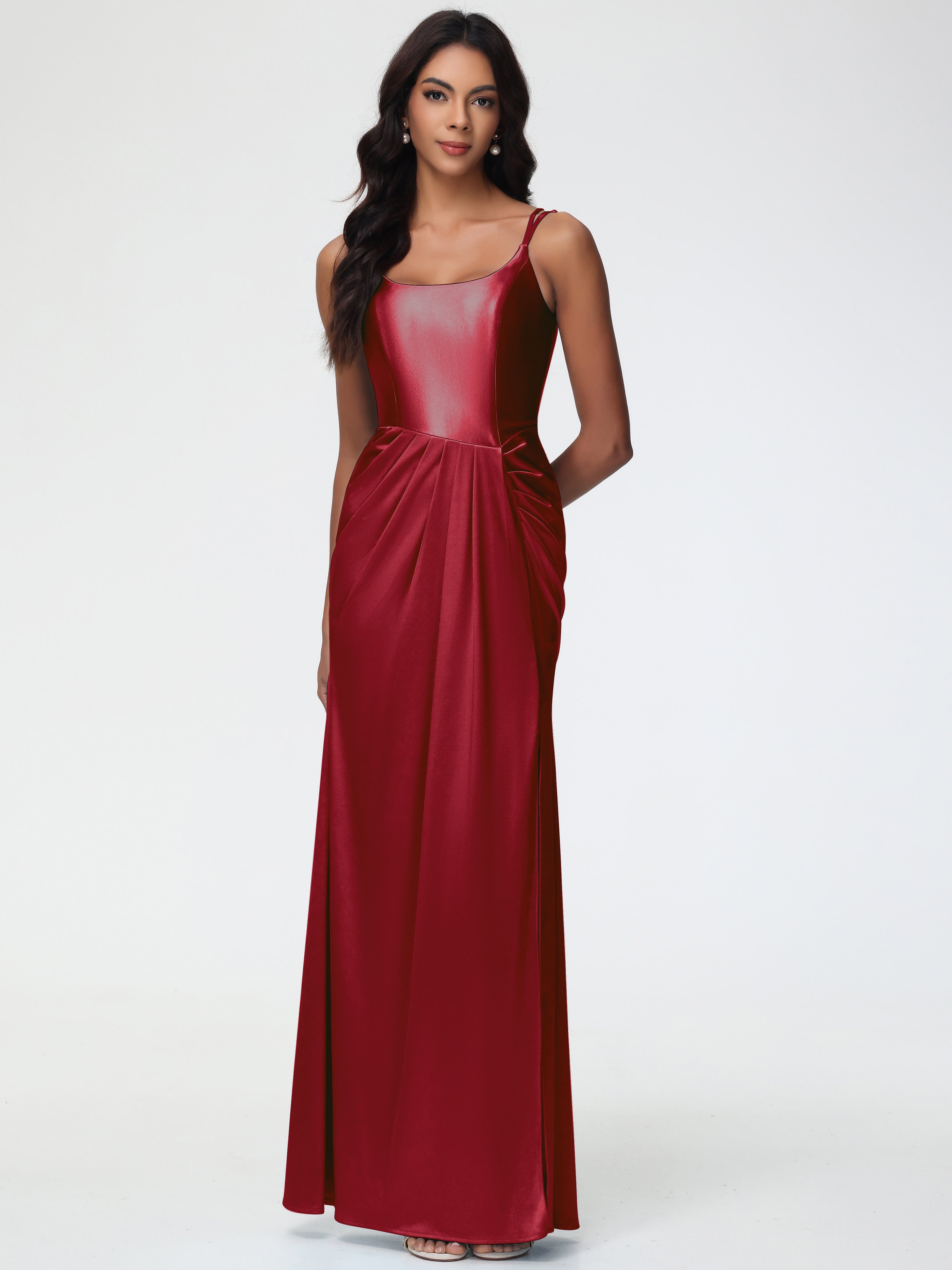 Women'S Burgundy Prom Dresses Chic Stretch Satin Sheath/Column Spaghet Women'S Burgundy Prom Dresses Chic Stretch Satin Sheath/Column Spaghet