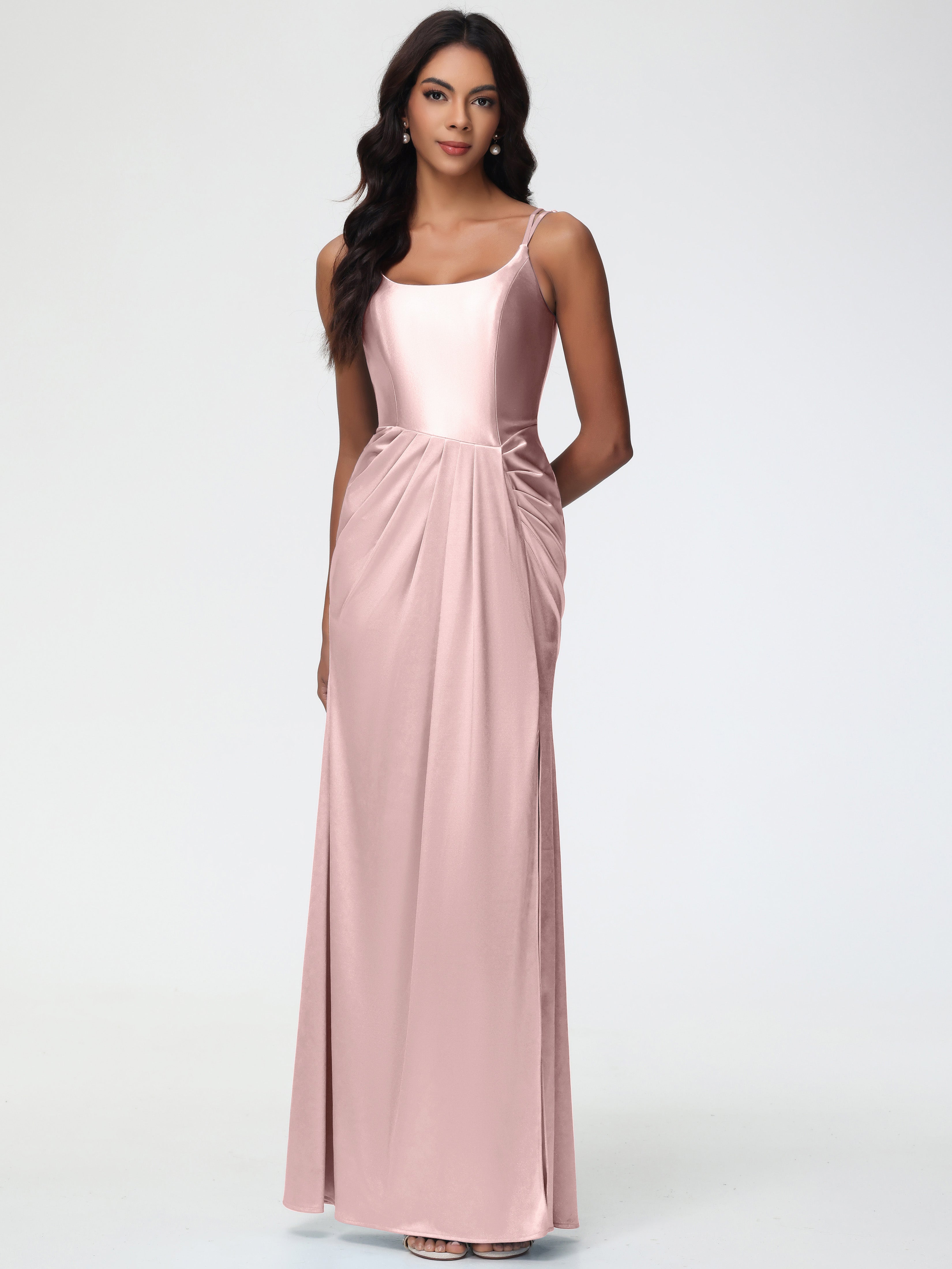 Bridesmaid Dresses Dusty Rose Chic Stretch Satin Sheath/Column Spaghet Bridesmaid Dresses Dusty Rose Chic Stretch Satin Sheath/Column Spaghet