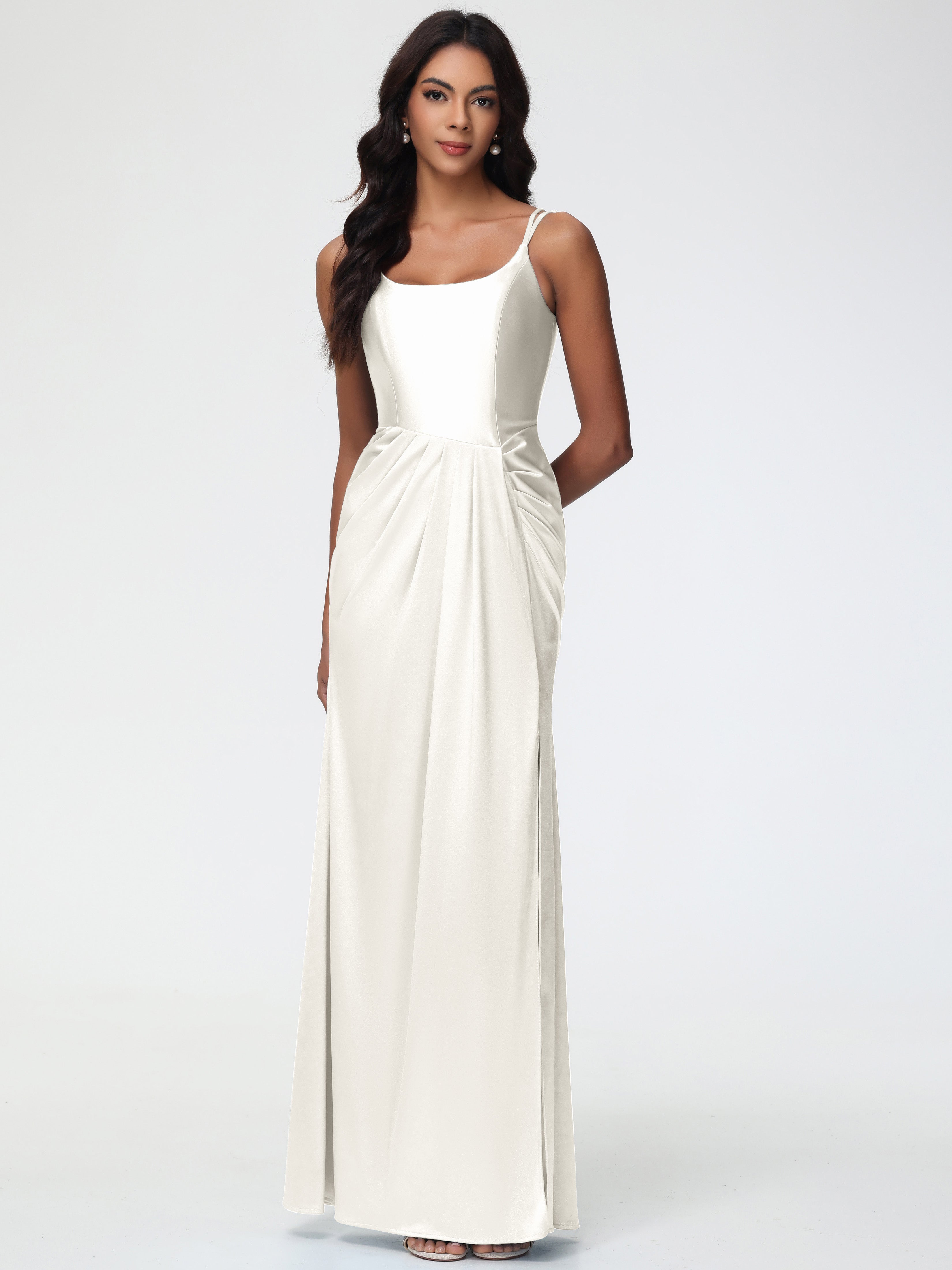 Formal Dresses Ivory Chic Stretch Satin Sheath/Column Spaghetti Straps Formal Dresses Ivory Chic Stretch Satin Sheath/Column Spaghetti Straps