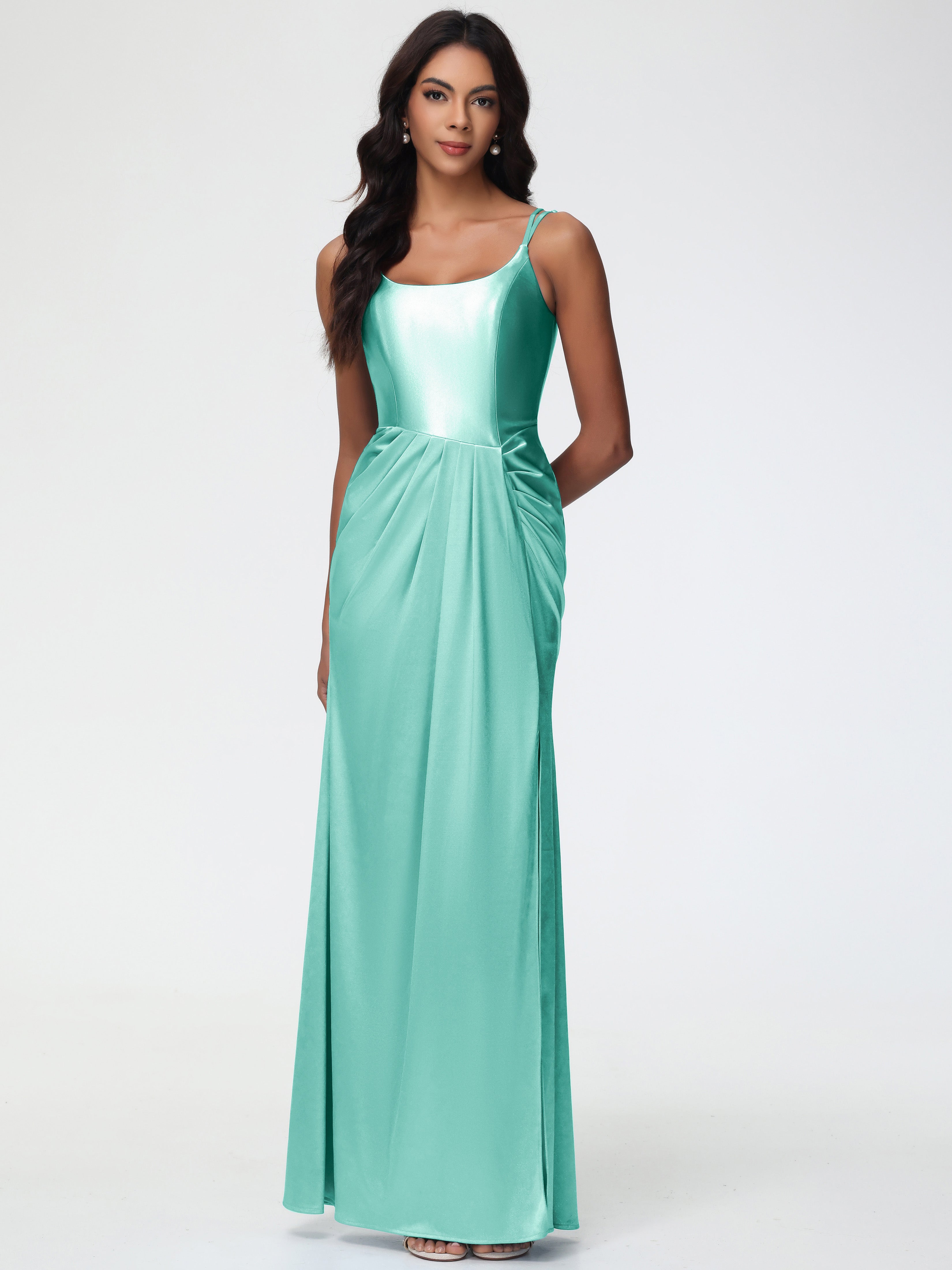Mint Green Formal Dress Chic Stretch Satin Sheath/Column Spaghetti Str Mint Green Formal Dress Chic Stretch Satin Sheath/Column Spaghetti Str