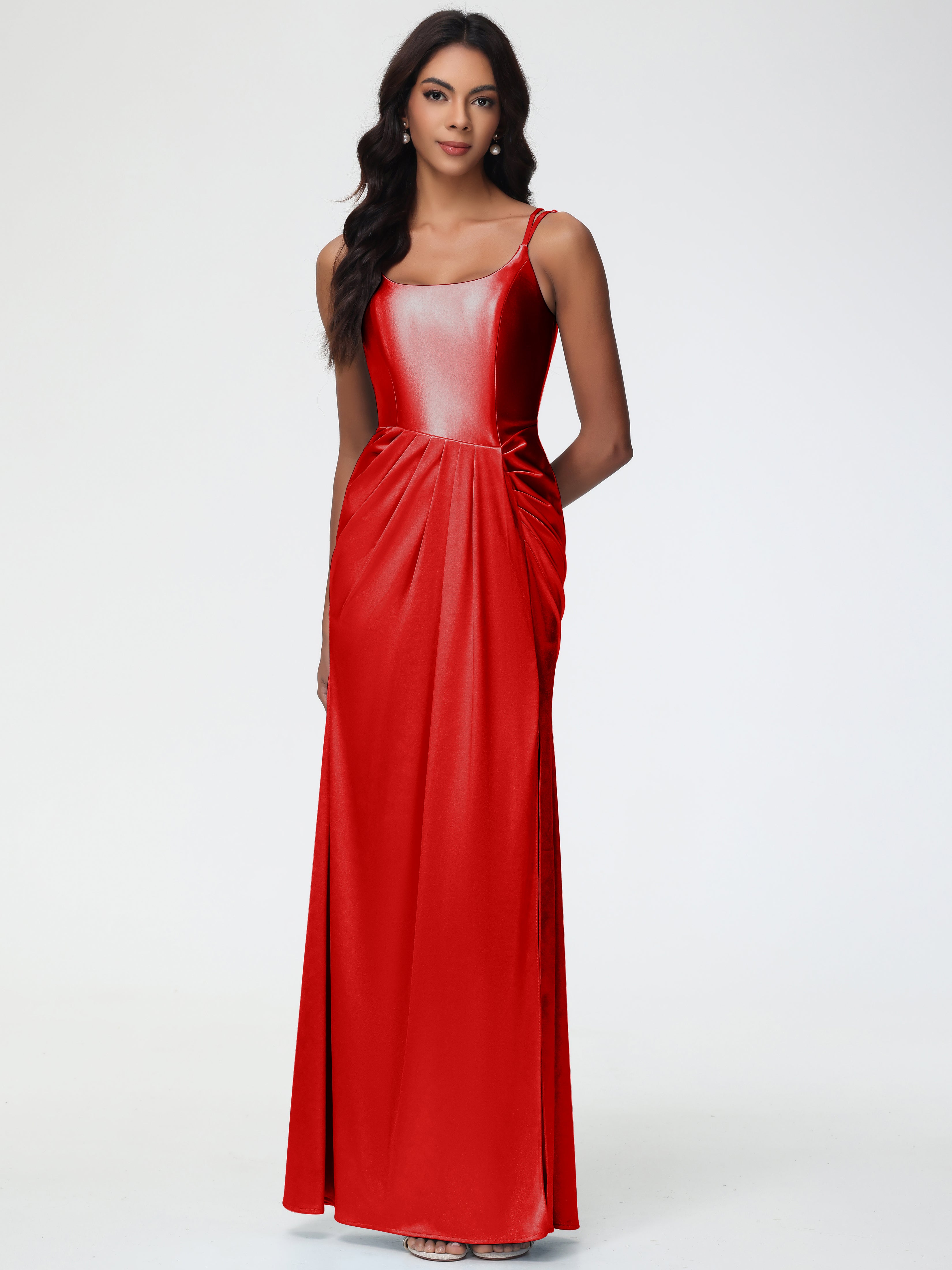 slim fit dress slacks Red Satin Formal Dress Chic Stretch Satin Sheath/Column Spaghetti Stra