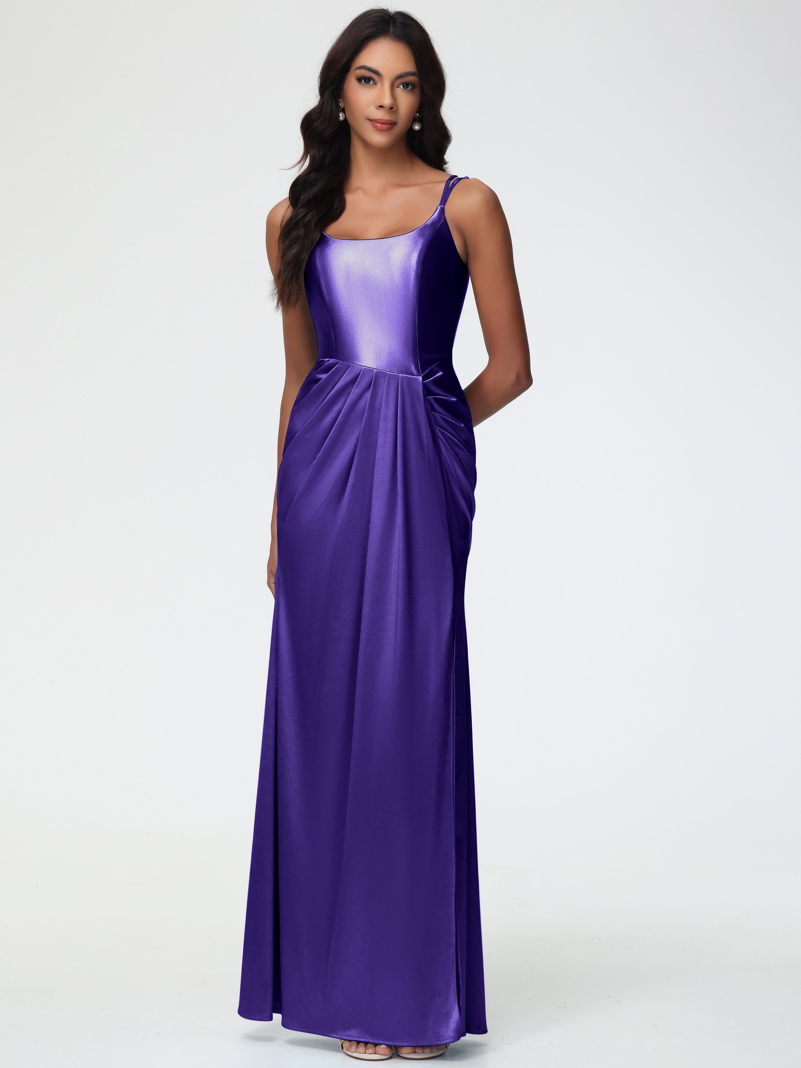 purple column dress Tahiti Purple Formal Dresses One Shoulder Minimalist Sheath/Column Stretch Satin Long Formal Dress