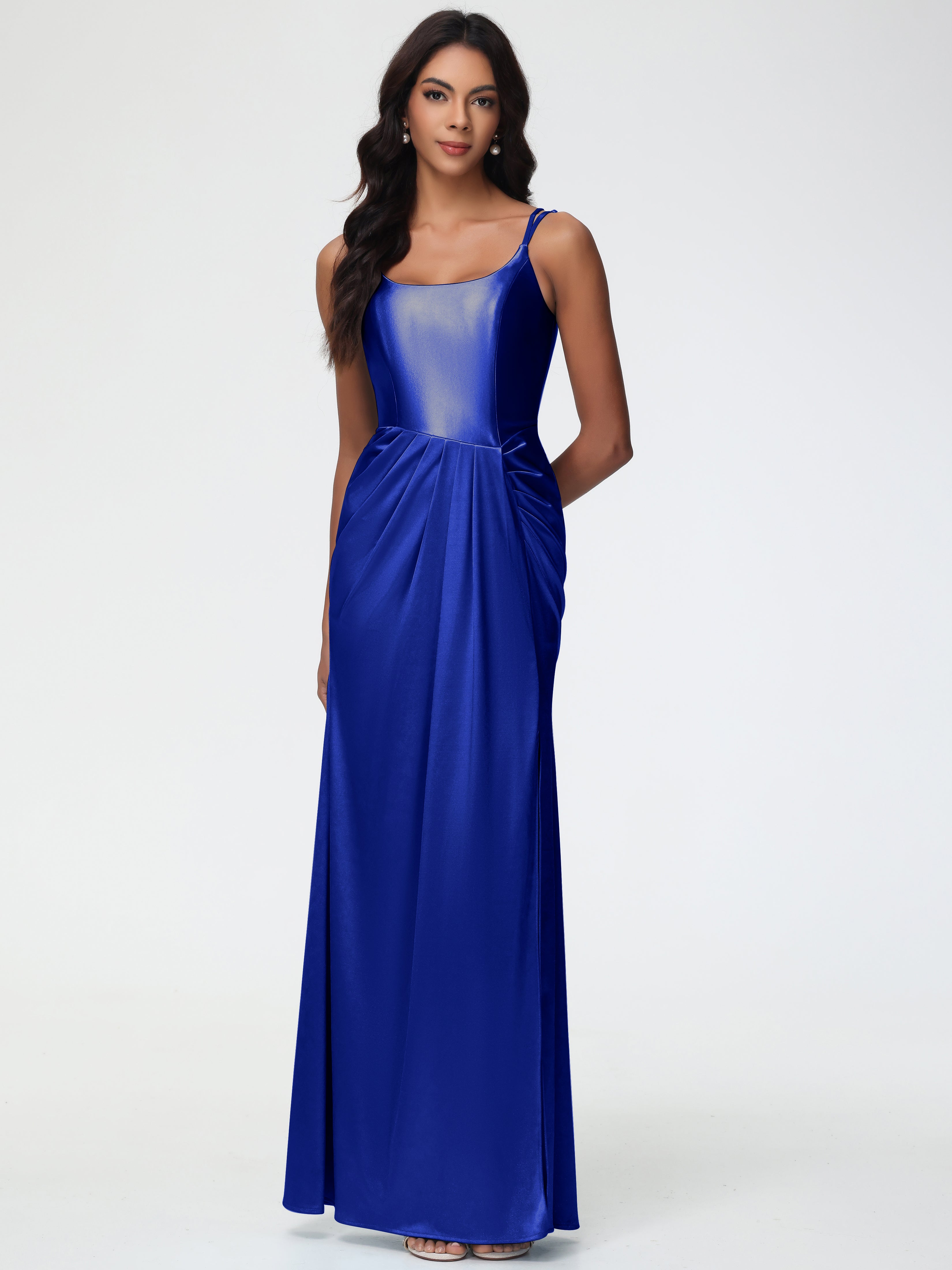Royal Blue Formal Dress Chic Stretch Satin Sheath/Column Spaghetti Str
