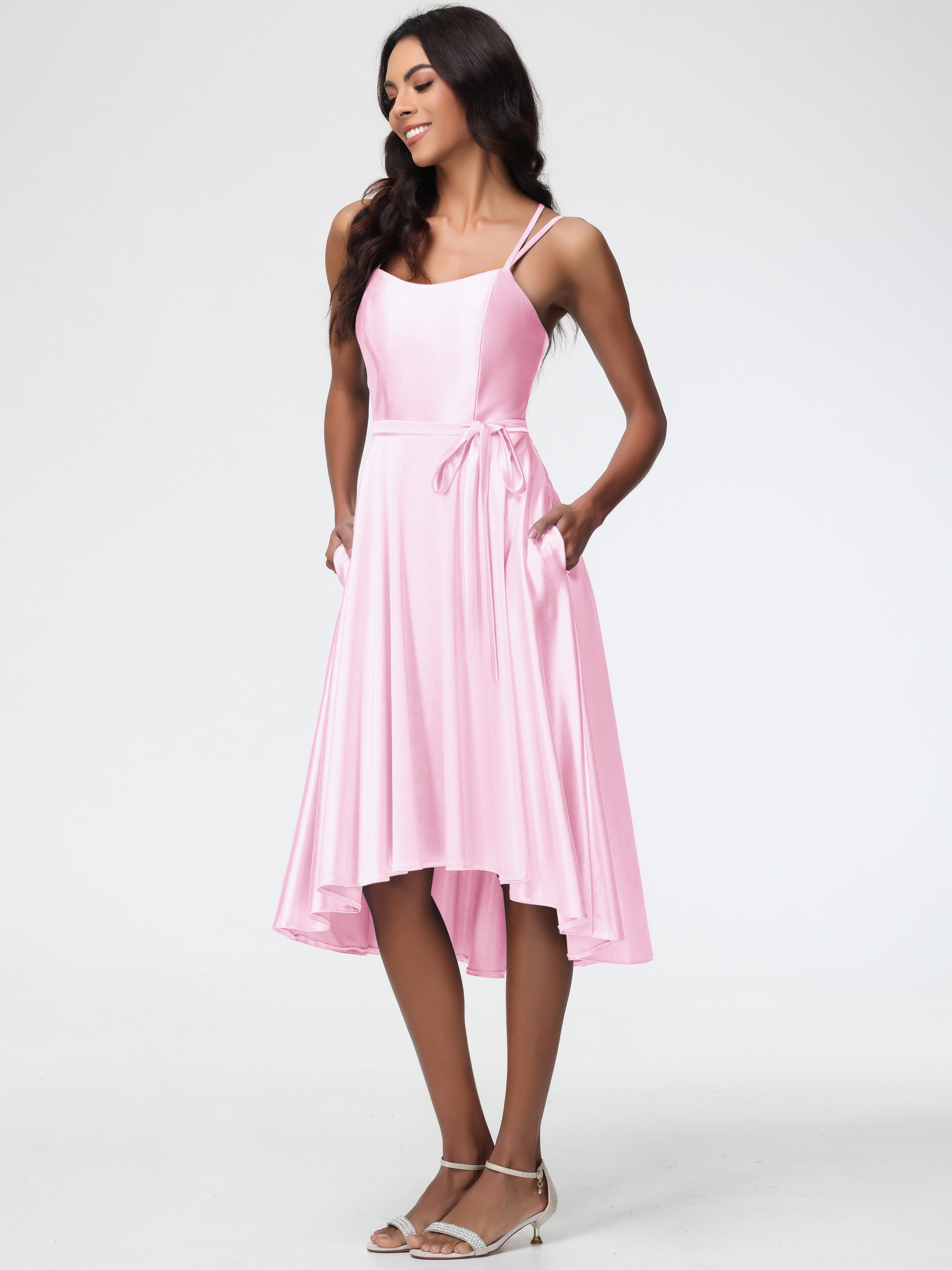 Pink Blush Prom Dresses High Low A Line Knee Length Spaghetti Straps S Pink Blush Prom Dresses High Low A Line Knee Length Spaghetti Straps S