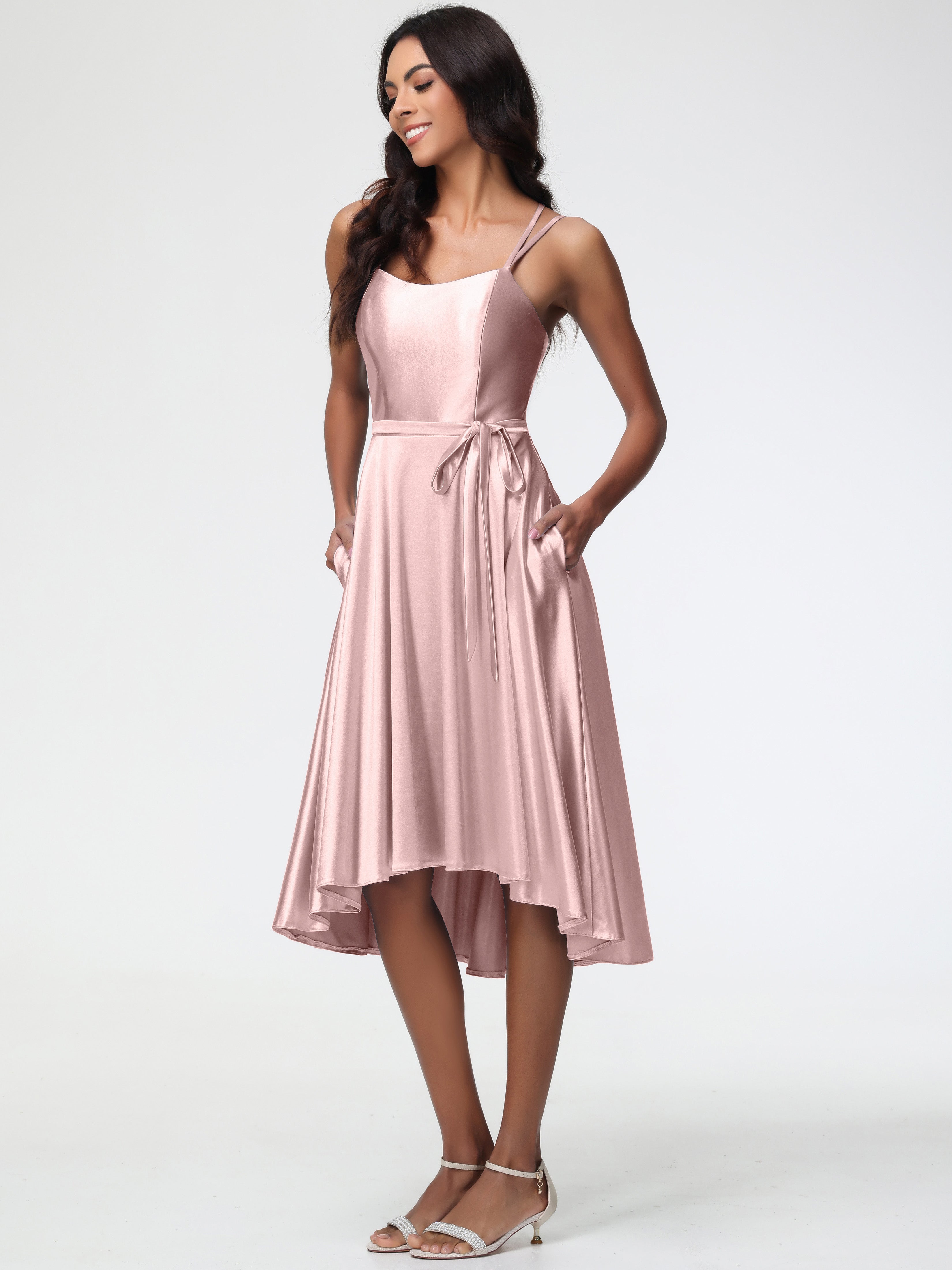 Dusty Rose Formal Dresses High Low A Line Knee Length Spaghetti Straps Dusty Rose Formal Dresses High Low A Line Knee Length Spaghetti Straps