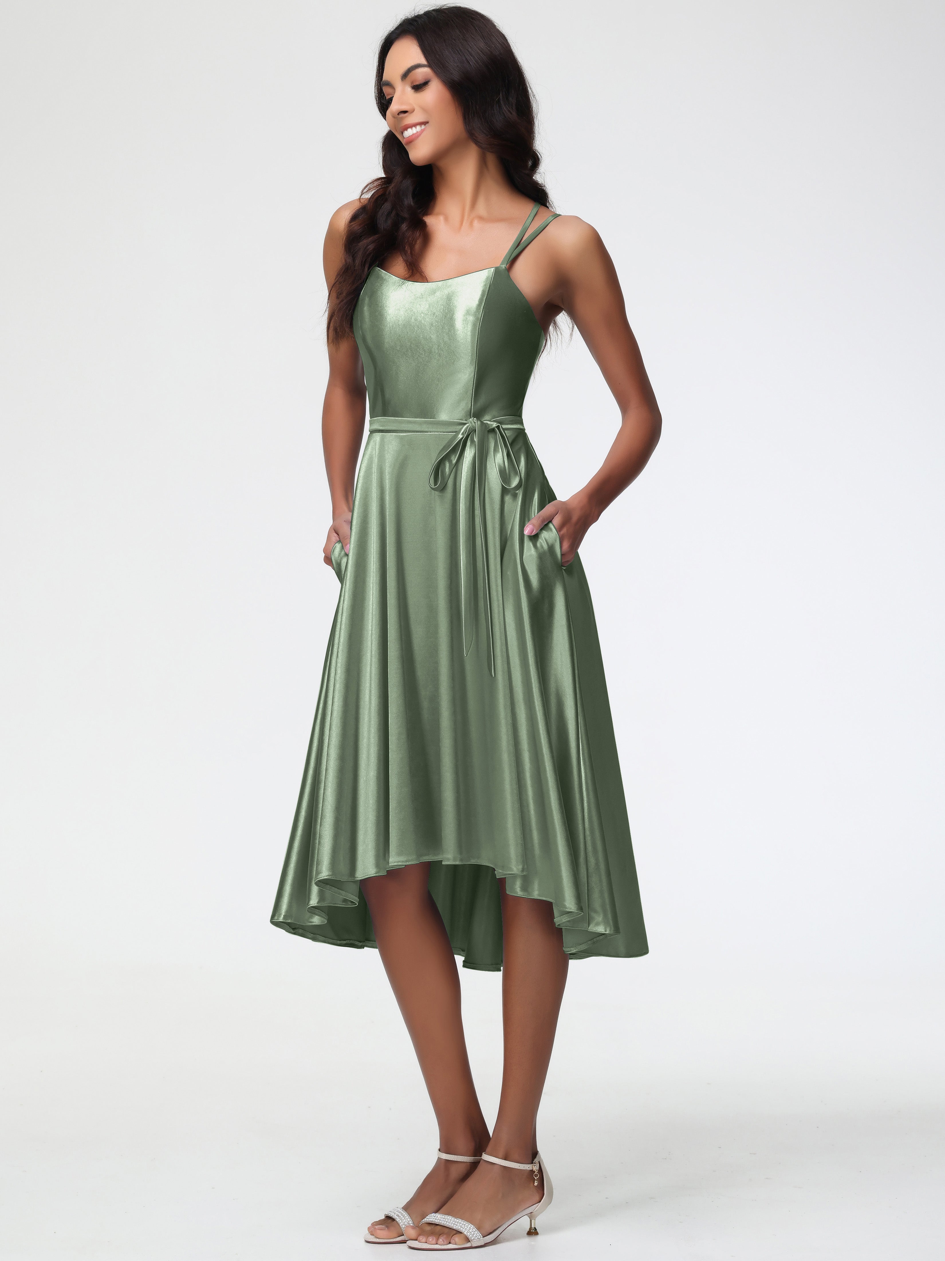 Prom Dresses Dusty Sage High Low A Line Knee Length Spaghetti Straps S Prom Dresses Dusty Sage High Low A Line Knee Length Spaghetti Straps S