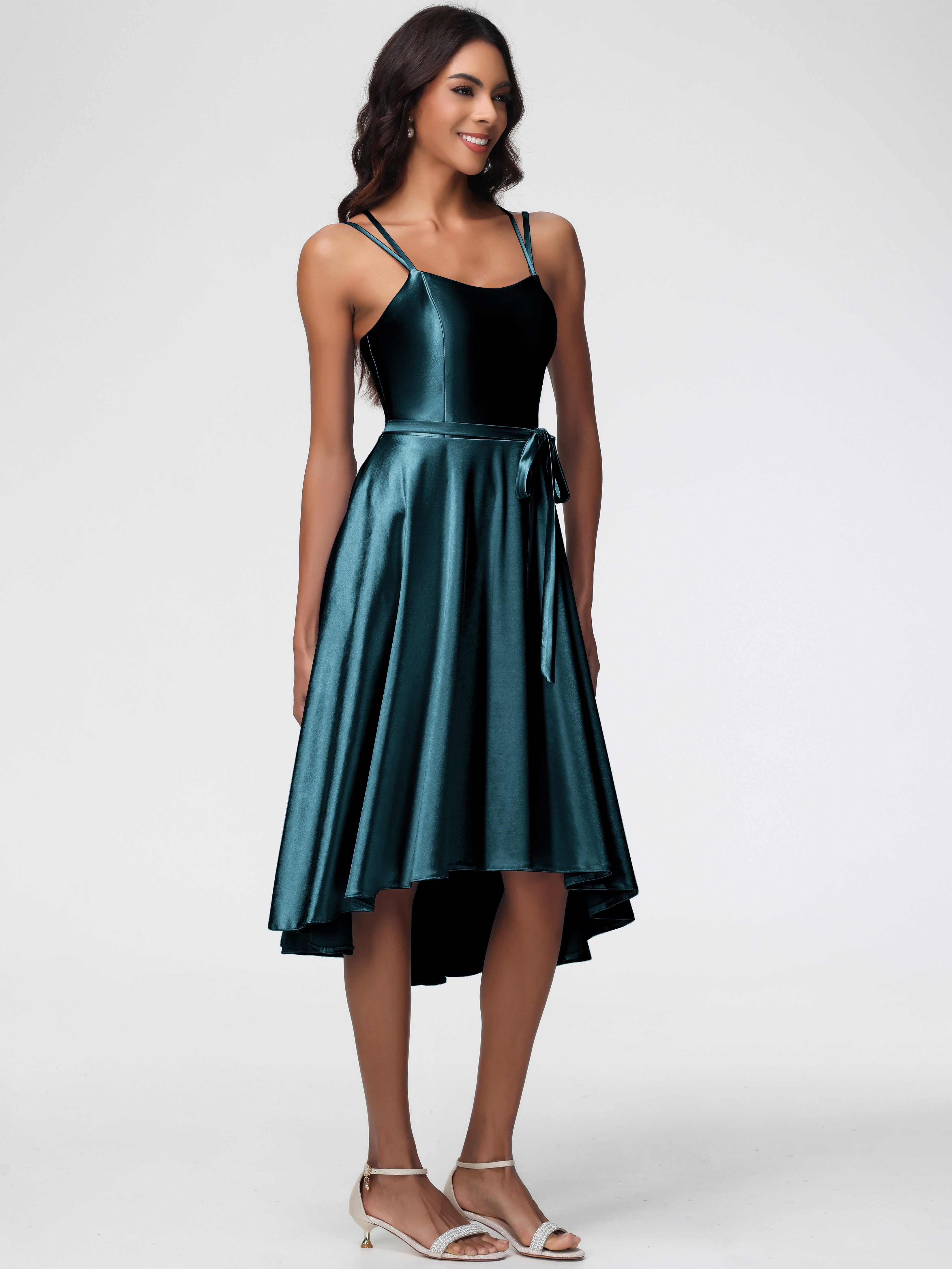 Formal Peacock High Low A Line Knee Length Spaghetti Straps Stretch Satin Formal Dress Formal Peacock High Low A Line Knee Length Spaghetti Straps Stretch Satin Formal Dress