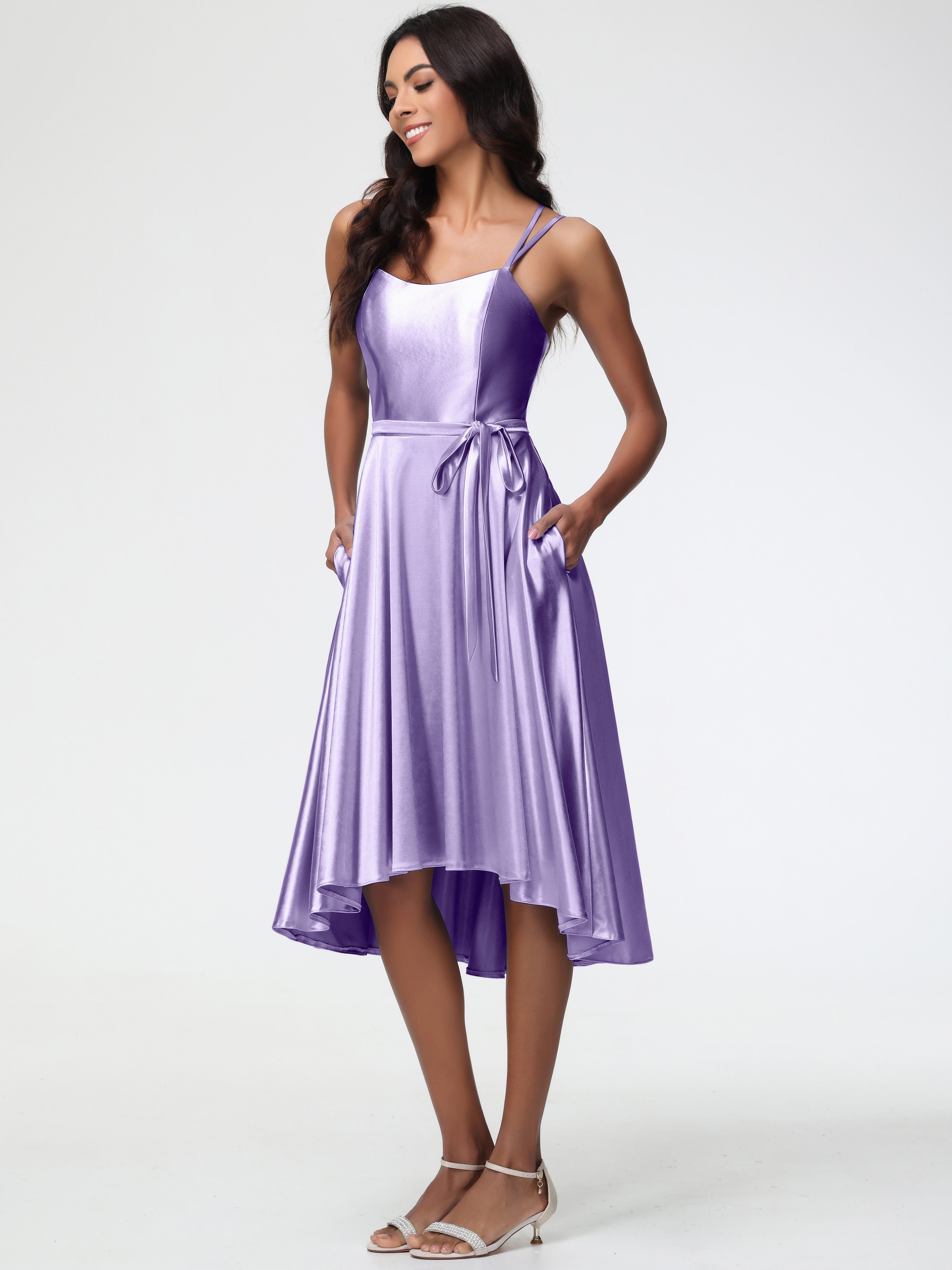 Tahiti Purple Bridesmaid Dresses A Line High Low Spaghetti Straps Stretch Satin Bridesmaid Dress Tahiti Purple Bridesmaid Dresses A Line High Low Spaghetti Straps Stretch Satin Bridesmaid Dress