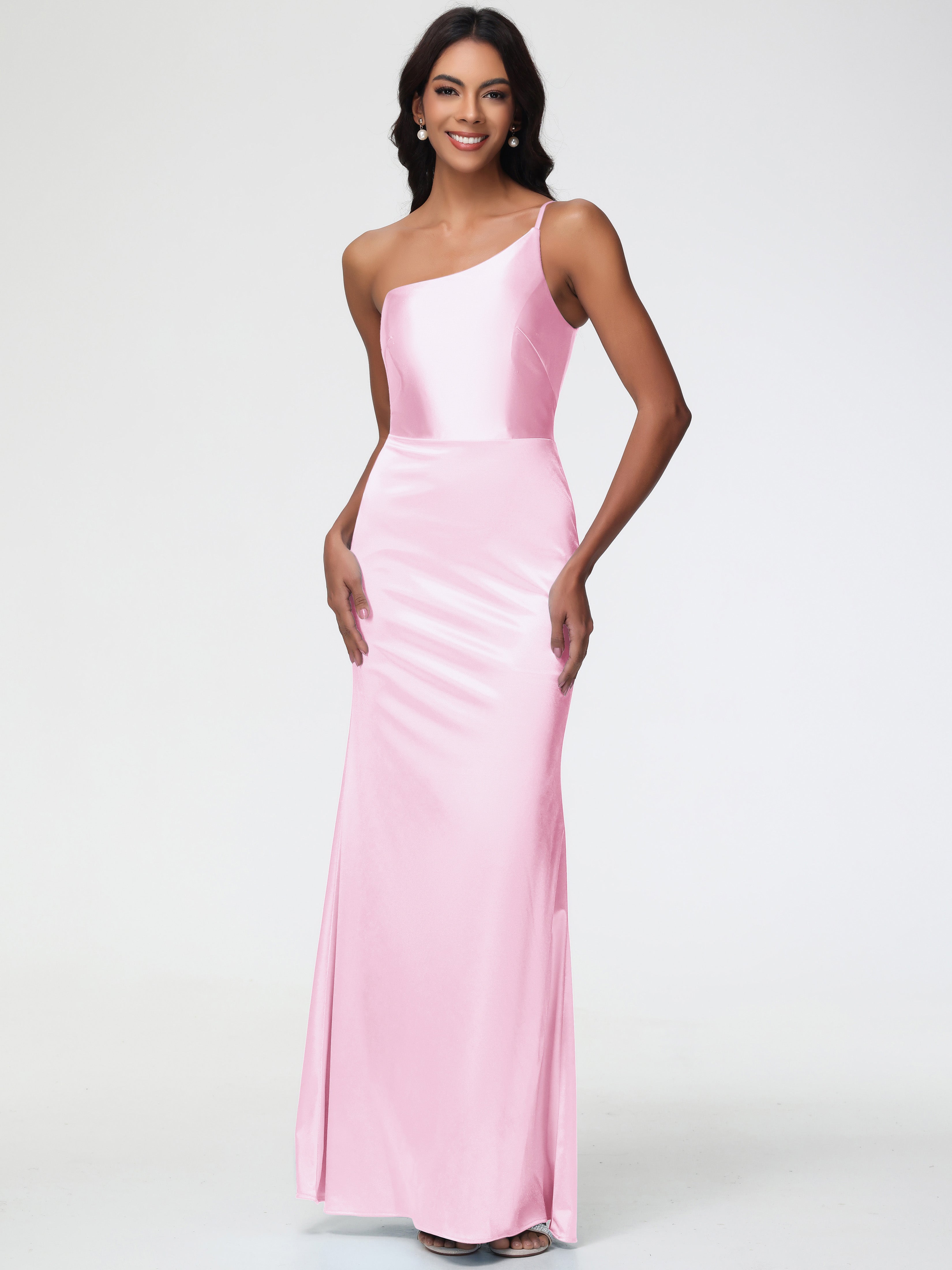 Blush Pink Formal Dress One Shoulder Minimalist Sheath/Column Stretch Blush Pink Formal Dress One Shoulder Minimalist Sheath/Column Stretch