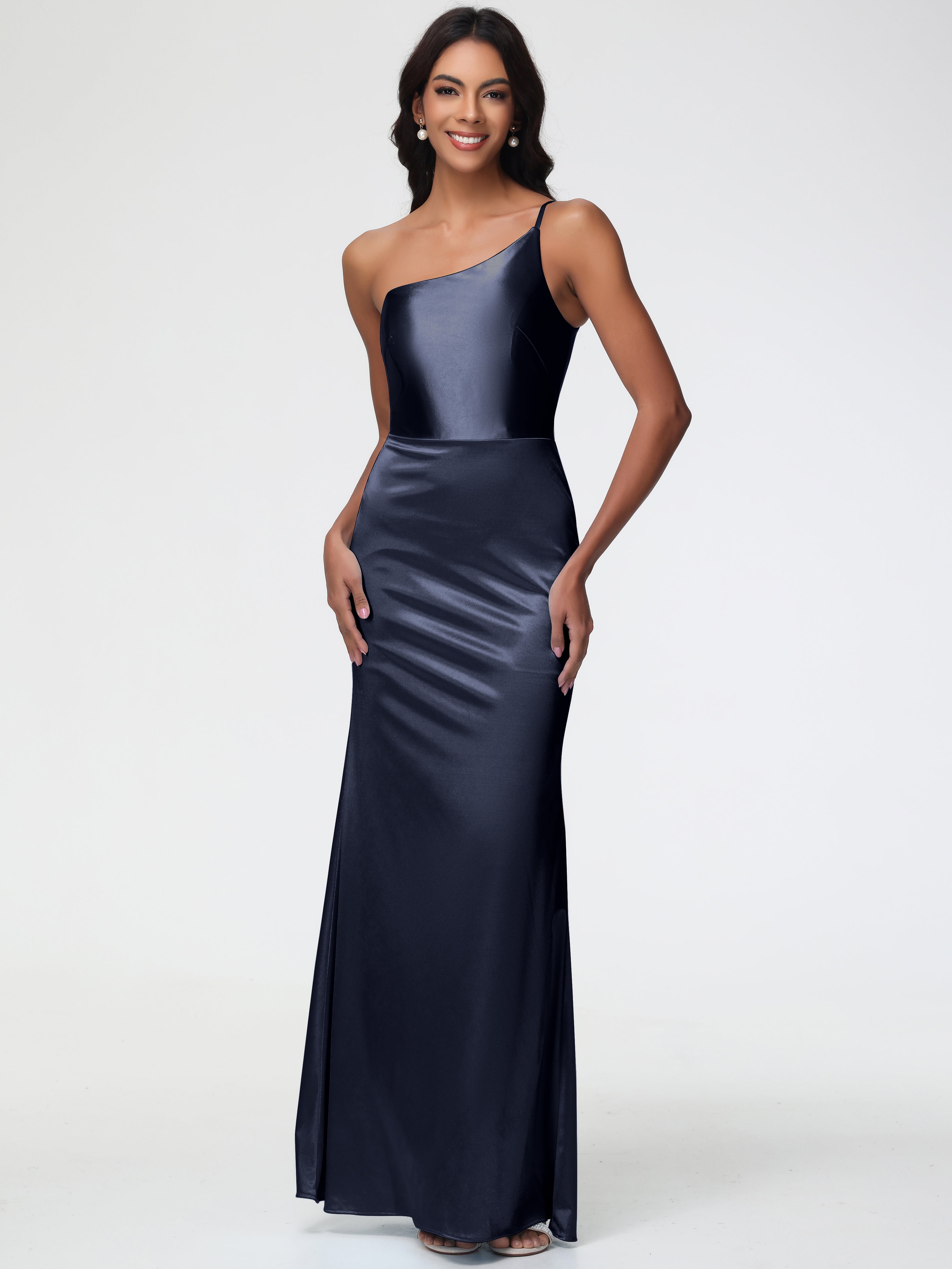 Dark Navy Bridesmaid Dress One Shoulder Minimalist Sheath/Column Stret Dark Navy Bridesmaid Dress One Shoulder Minimalist Sheath/Column Stret