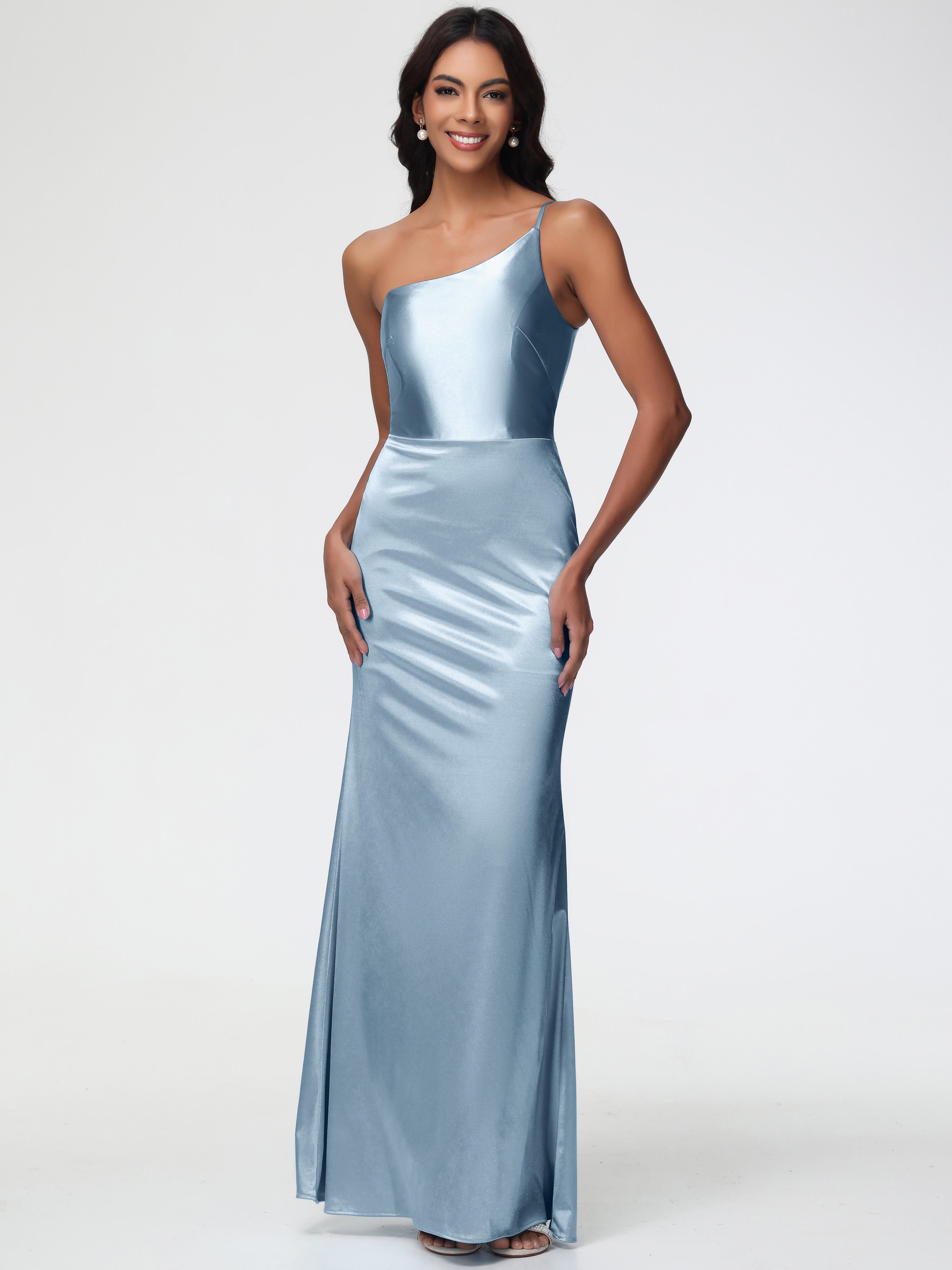 Dusty Blue Bridesmaid Dress One Shoulder Minimalist Sheath/Column Stretch Satin Long Bridesmaid Dress Dusty Blue Bridesmaid Dress One Shoulder Minimalist Sheath/Column Stretch Satin Long Bridesmaid Dress