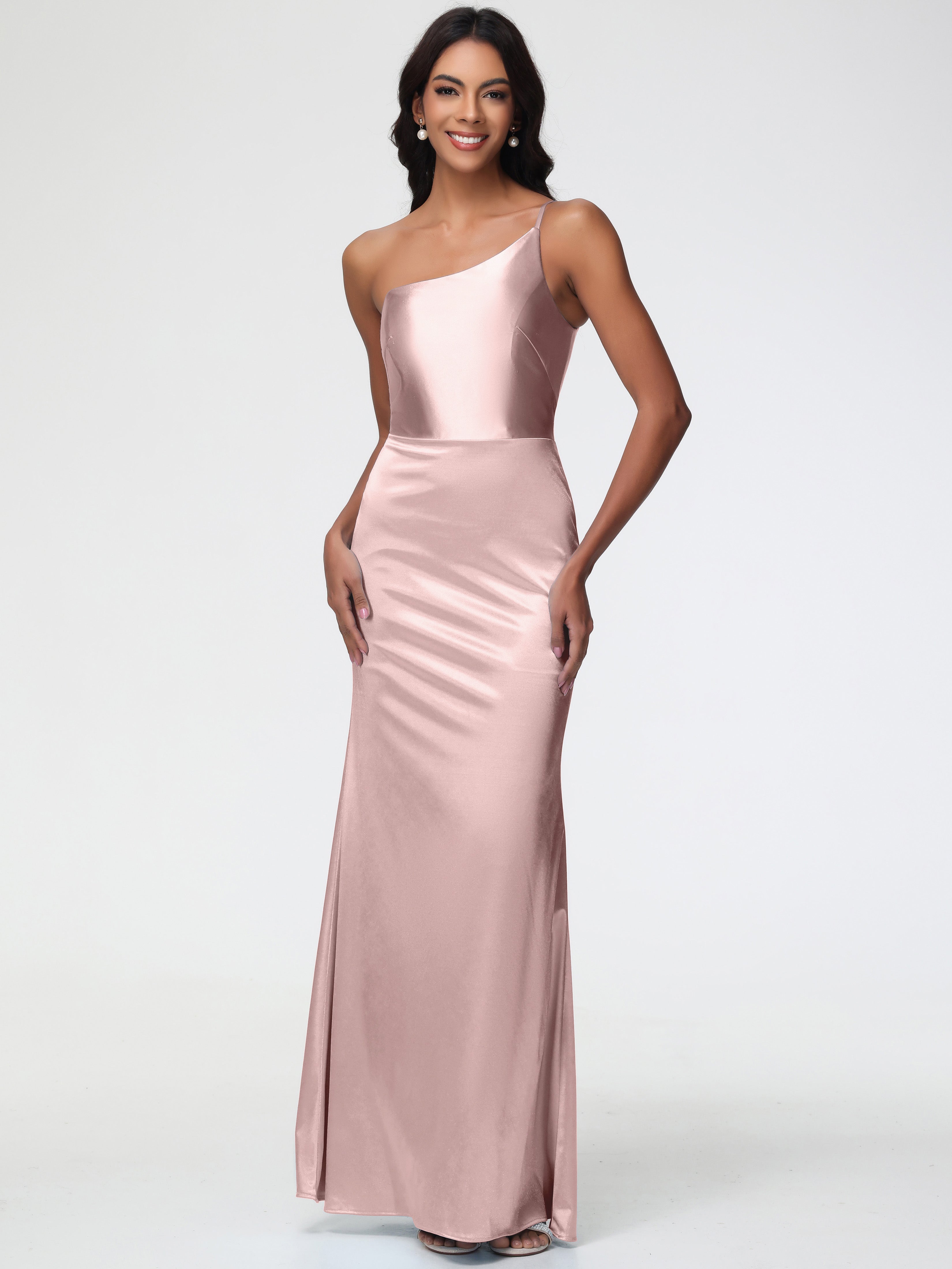 Dusty Rose Pink Bridesmaid Dresses One Shoulder Minimalist Sheath/Column Stretch Satin Long Bridesmaid Dress Dusty Rose Pink Bridesmaid Dresses One Shoulder Minimalist Sheath/Column Stretch Satin Long Bridesmaid Dress