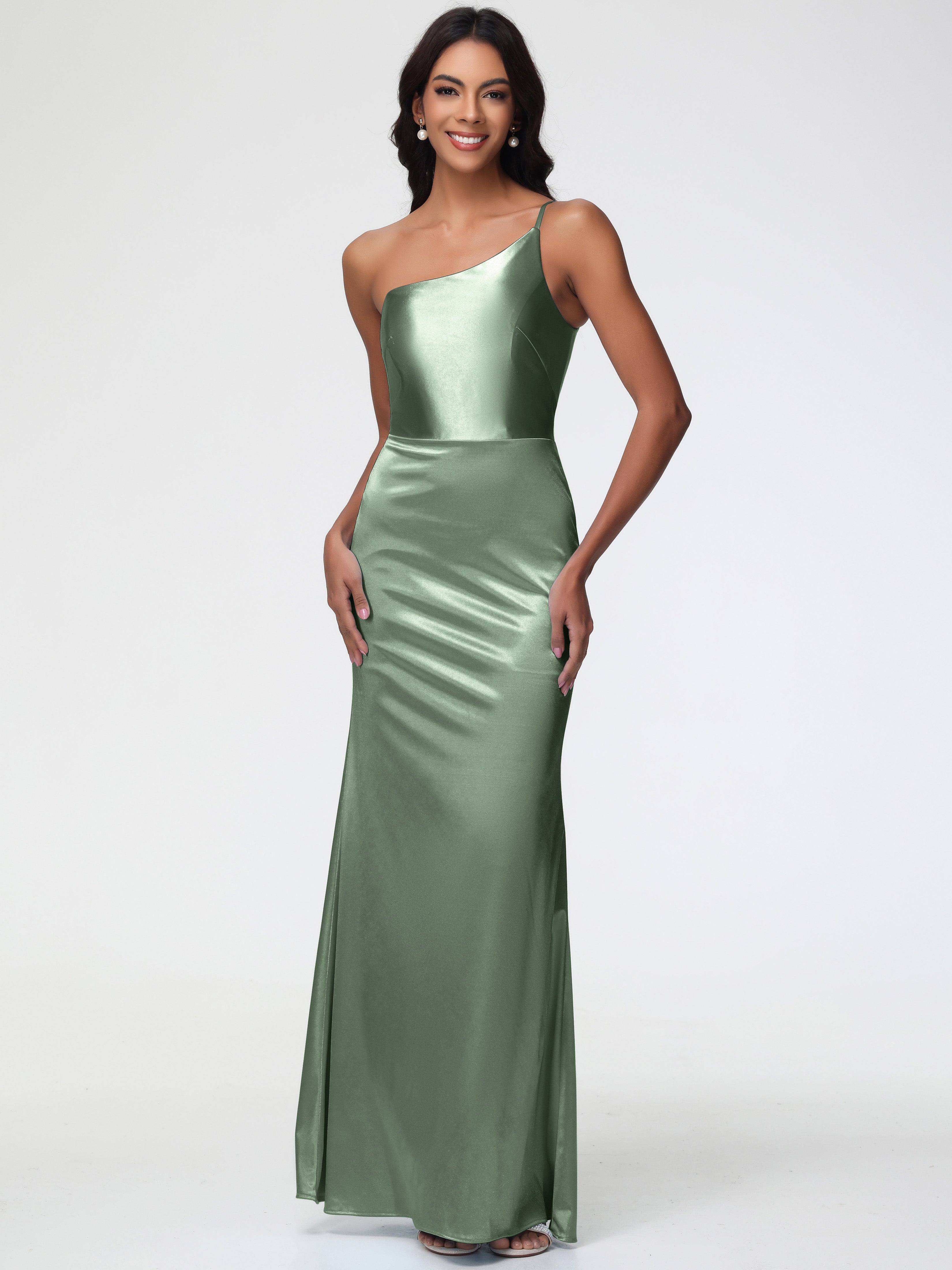 Dusty Sage Green Prom Dresses One Shoulder Minimalist Sheath/Column St Dusty Sage Green Prom Dresses One Shoulder Minimalist Sheath/Column St