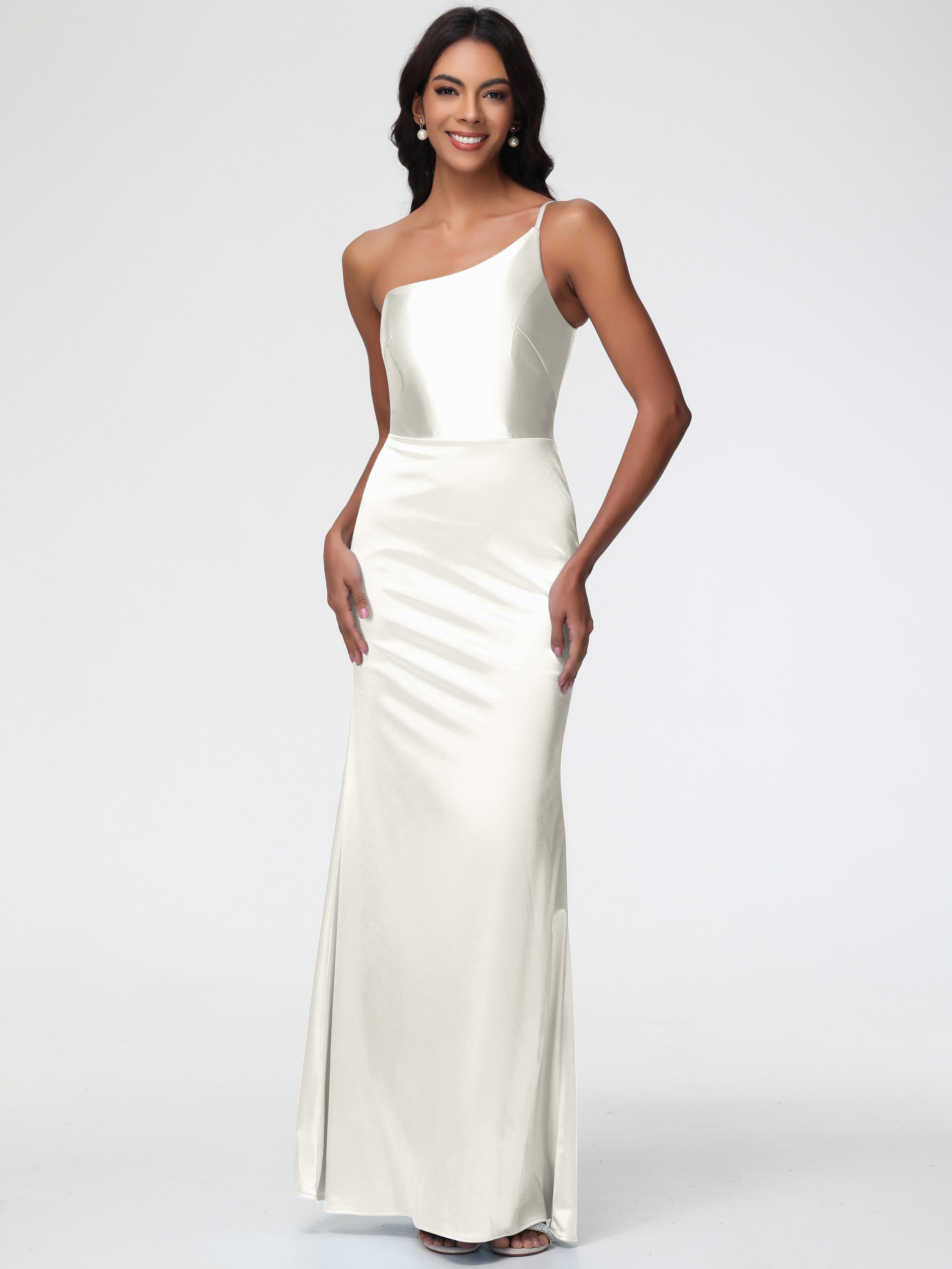 Ivory Formal Dress One Shoulder Minimalist Sheath/Column Stretch Satin Long Formal Dress Ivory Formal Dress One Shoulder Minimalist Sheath/Column Stretch Satin Long Formal Dress