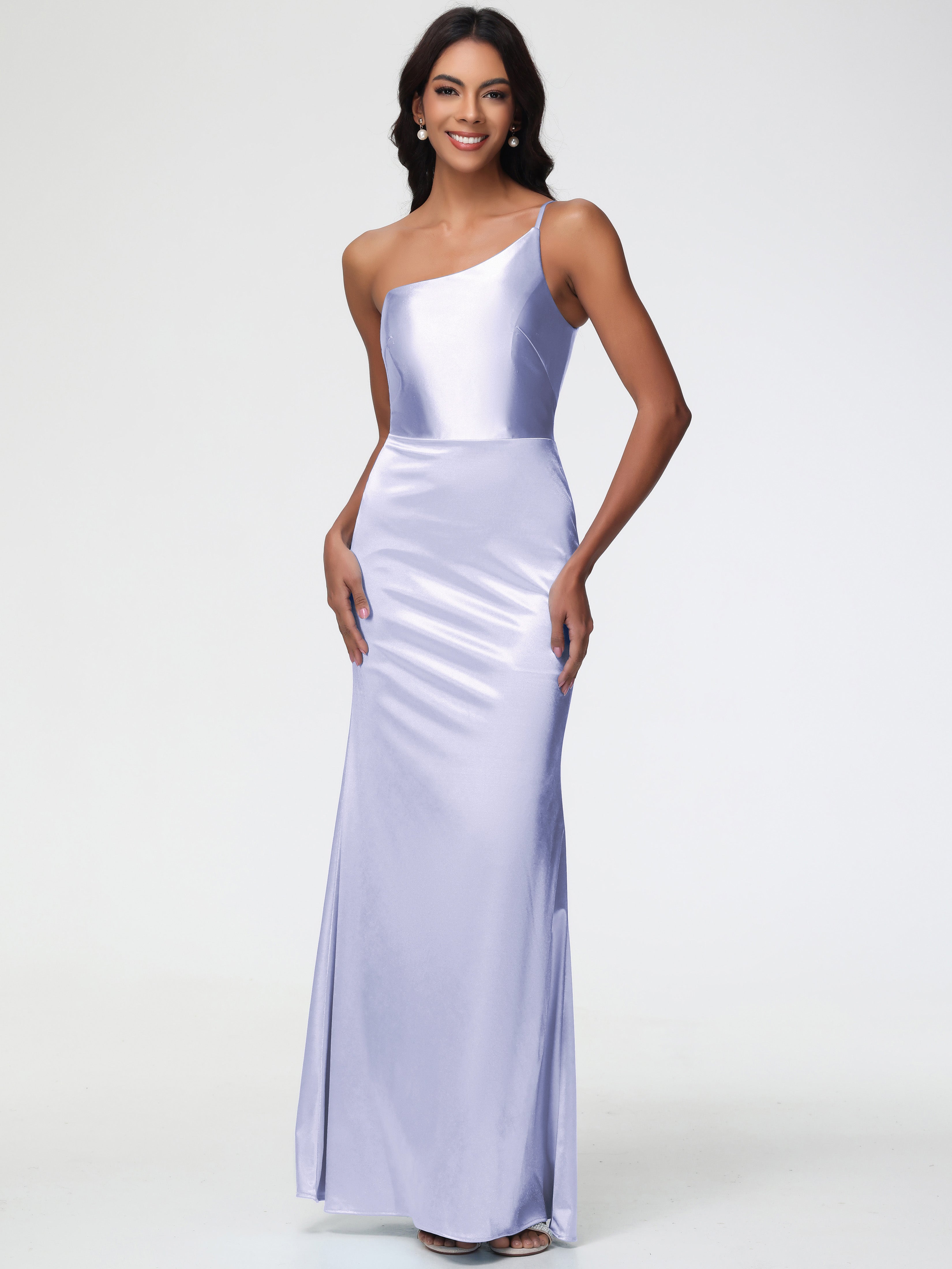Lavender One Shoulder Formal Dress Minimalist Sheath/Column Stretch Sa Lavender One Shoulder Formal Dress Minimalist Sheath/Column Stretch Sa