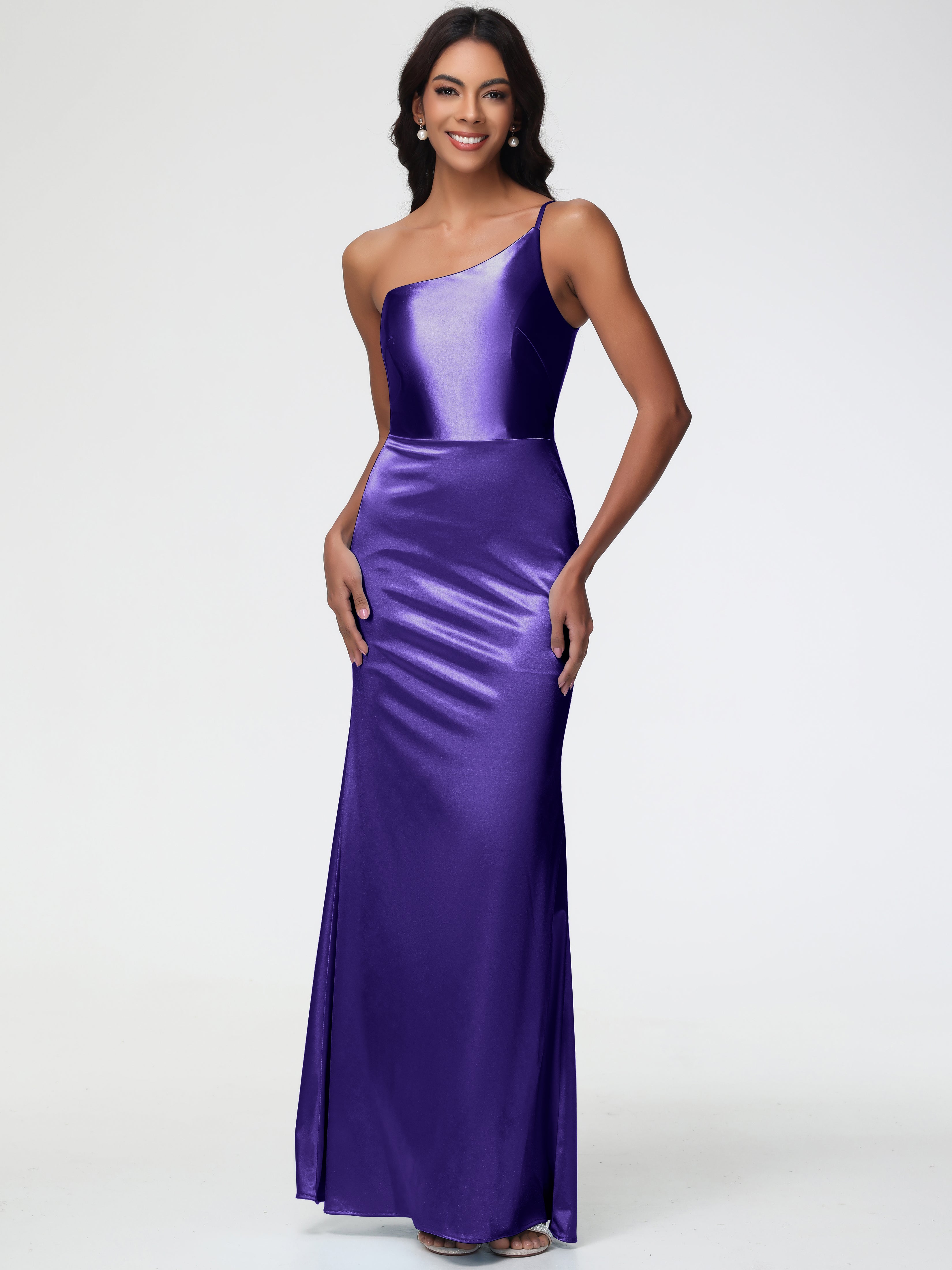lilac satin bridesmaid dresses Bridesmaid Dresses Regency Purple One Shoulder Minimalist Sheath/Column Stretch Satin Long Bridesmaid Dress