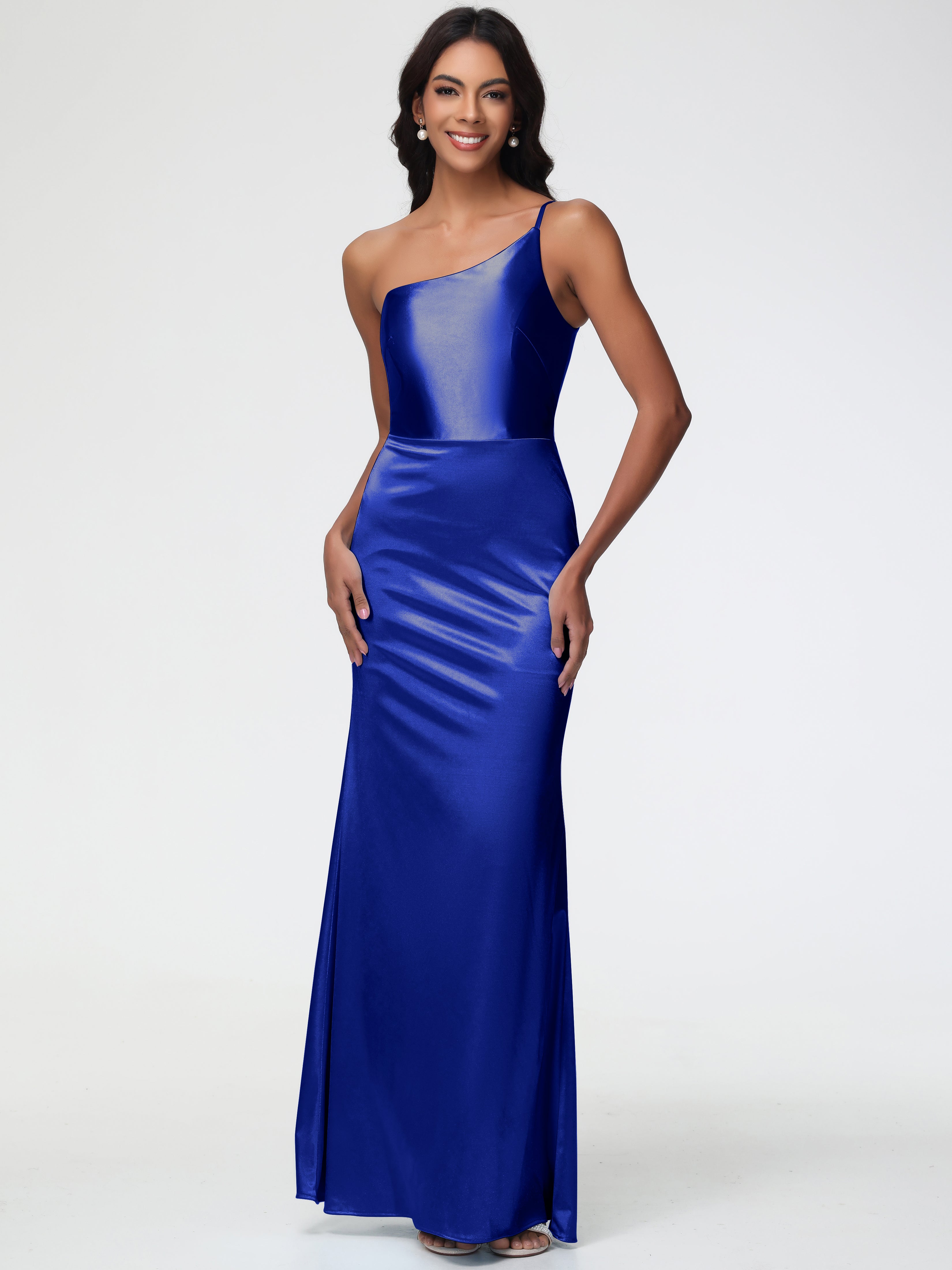 One Shoulder Royal Blue Prom Dresses Minimalist Sheath/Column Stretch Satin Long Prom Dress One Shoulder Royal Blue Prom Dresses Minimalist Sheath/Column Stretch Satin Long Prom Dress
