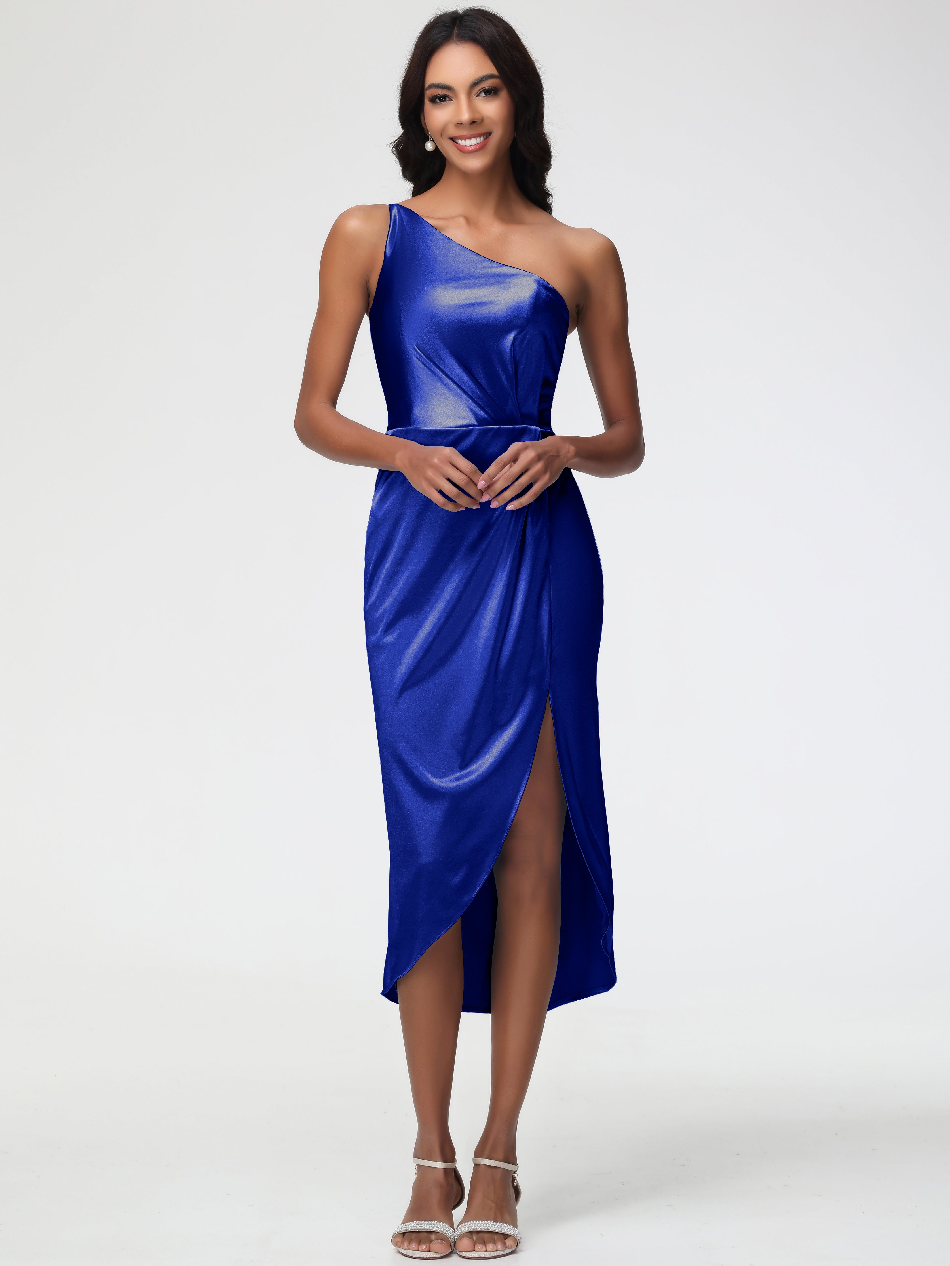 Royal Blue One Shoulder Prom Dress Sleeveless Tea Length One Shoulder Sheath/Column Stretch Satin Prom Dress Royal Blue One Shoulder Prom Dress Sleeveless Tea Length One Shoulder Sheath/Column Stretch Satin Prom Dress