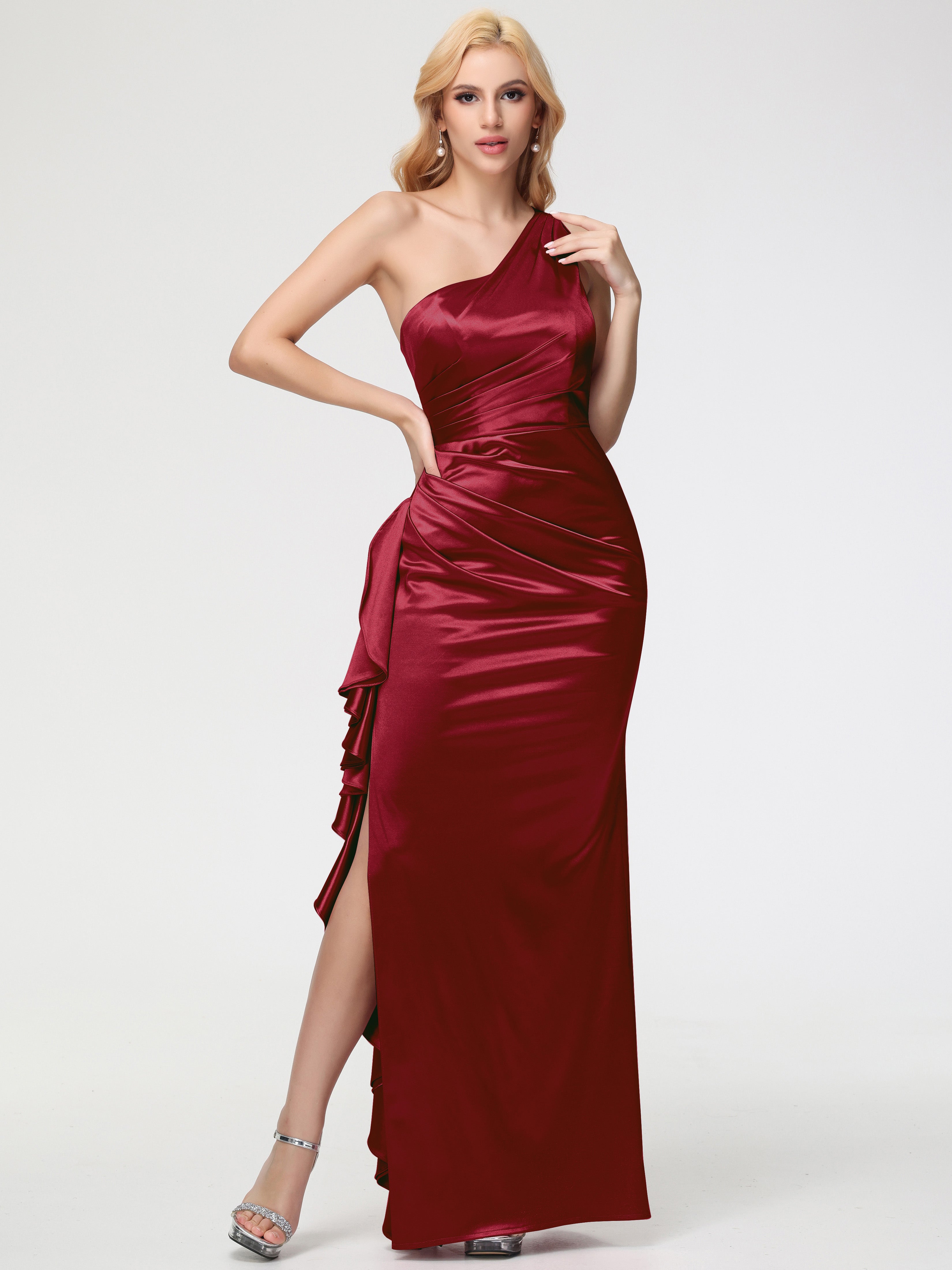 Burgundy Prom Dress Styles Trumpet/Mermaid One Shoulder Sleeveless Ple Burgundy Prom Dress Styles Trumpet/Mermaid One Shoulder Sleeveless Ple