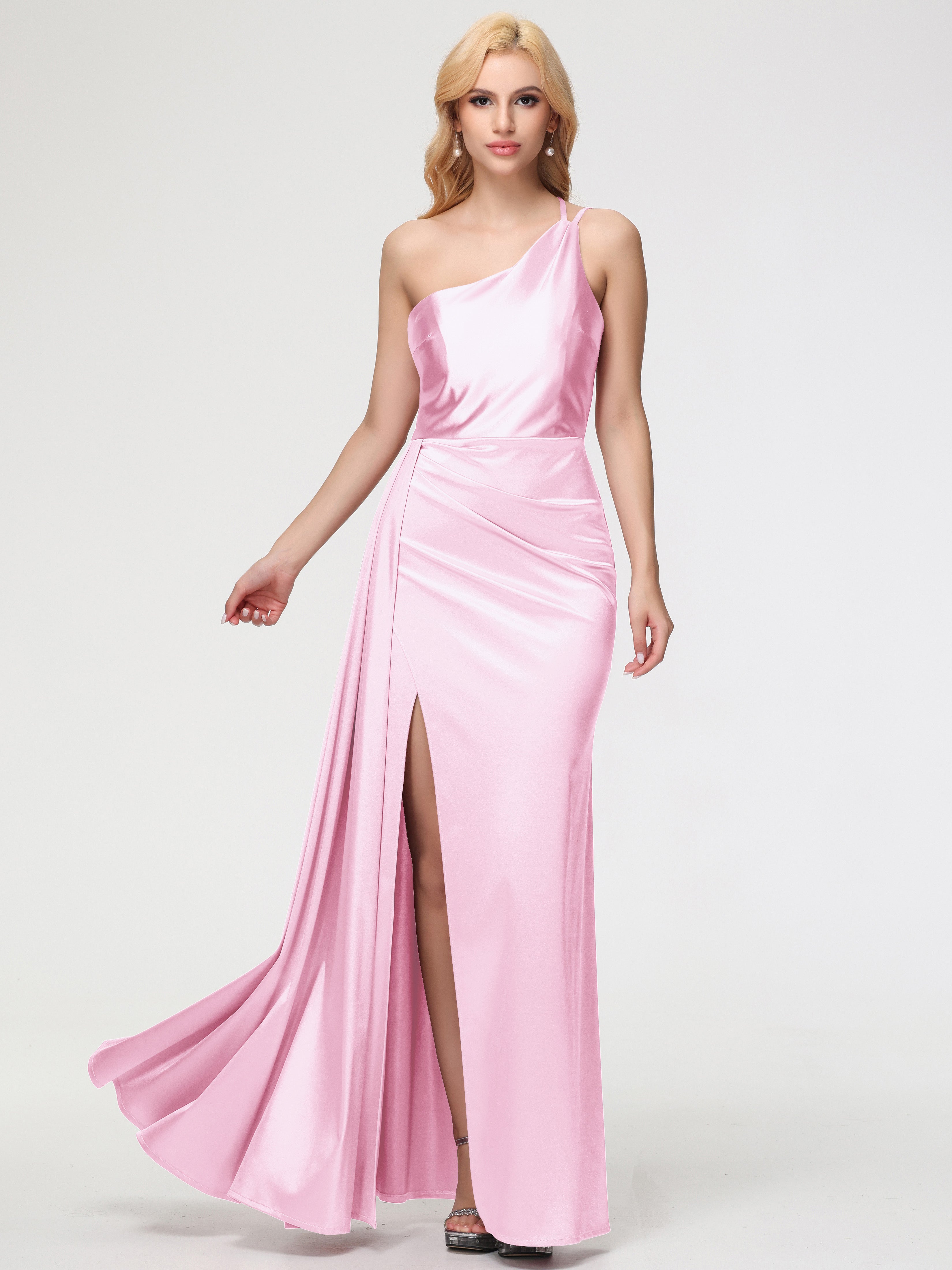 Blush Formal Dress One Shoulder Trumpet/Mermaid Straps Pleats Stretch Blush Formal Dress One Shoulder Trumpet/Mermaid Straps Pleats Stretch