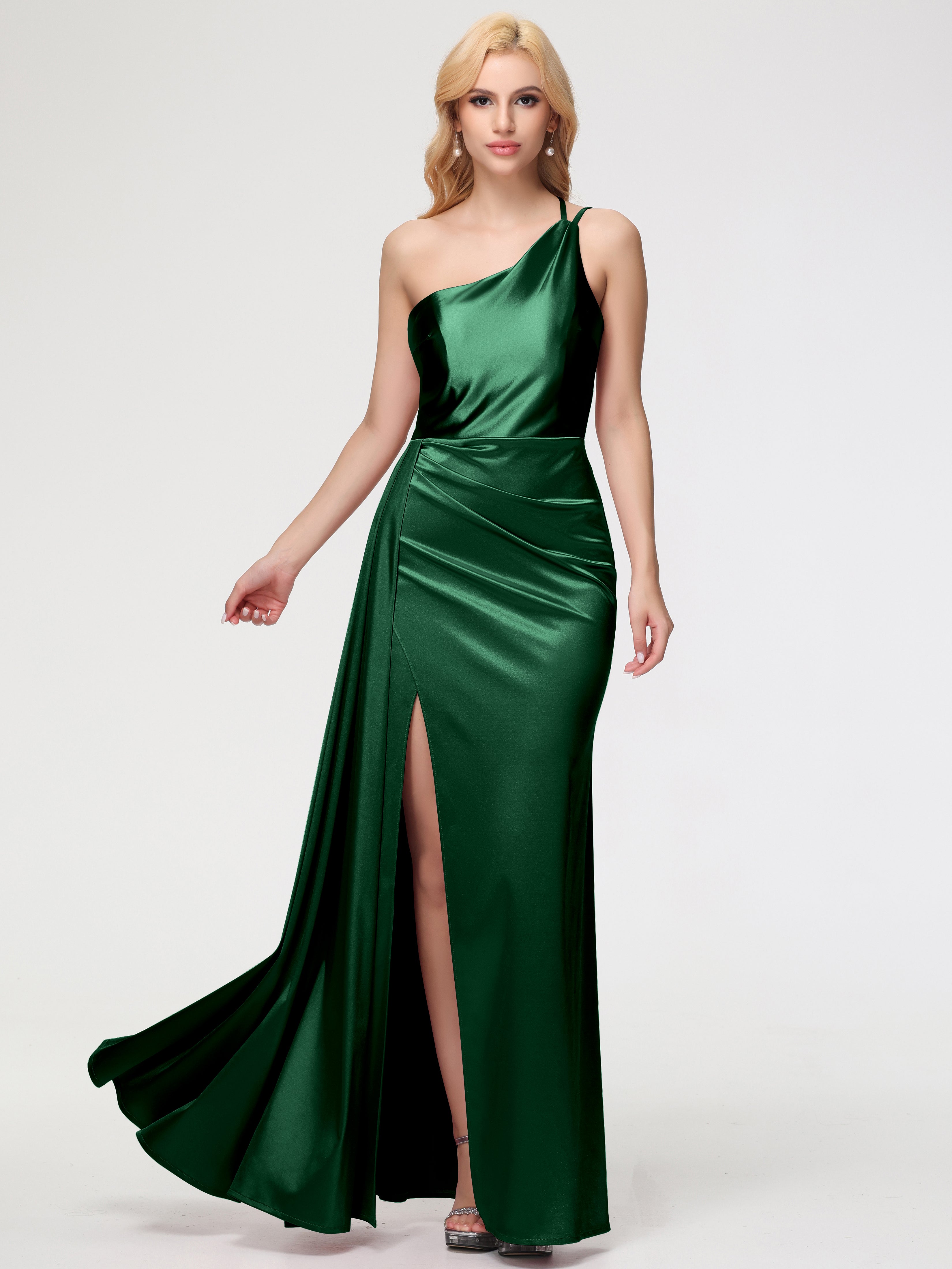 Dark Green Bridesmaids Dresses One Shoulder Trumpet/Mermaid Straps Ple Dark Green Bridesmaids Dresses One Shoulder Trumpet/Mermaid Straps Ple